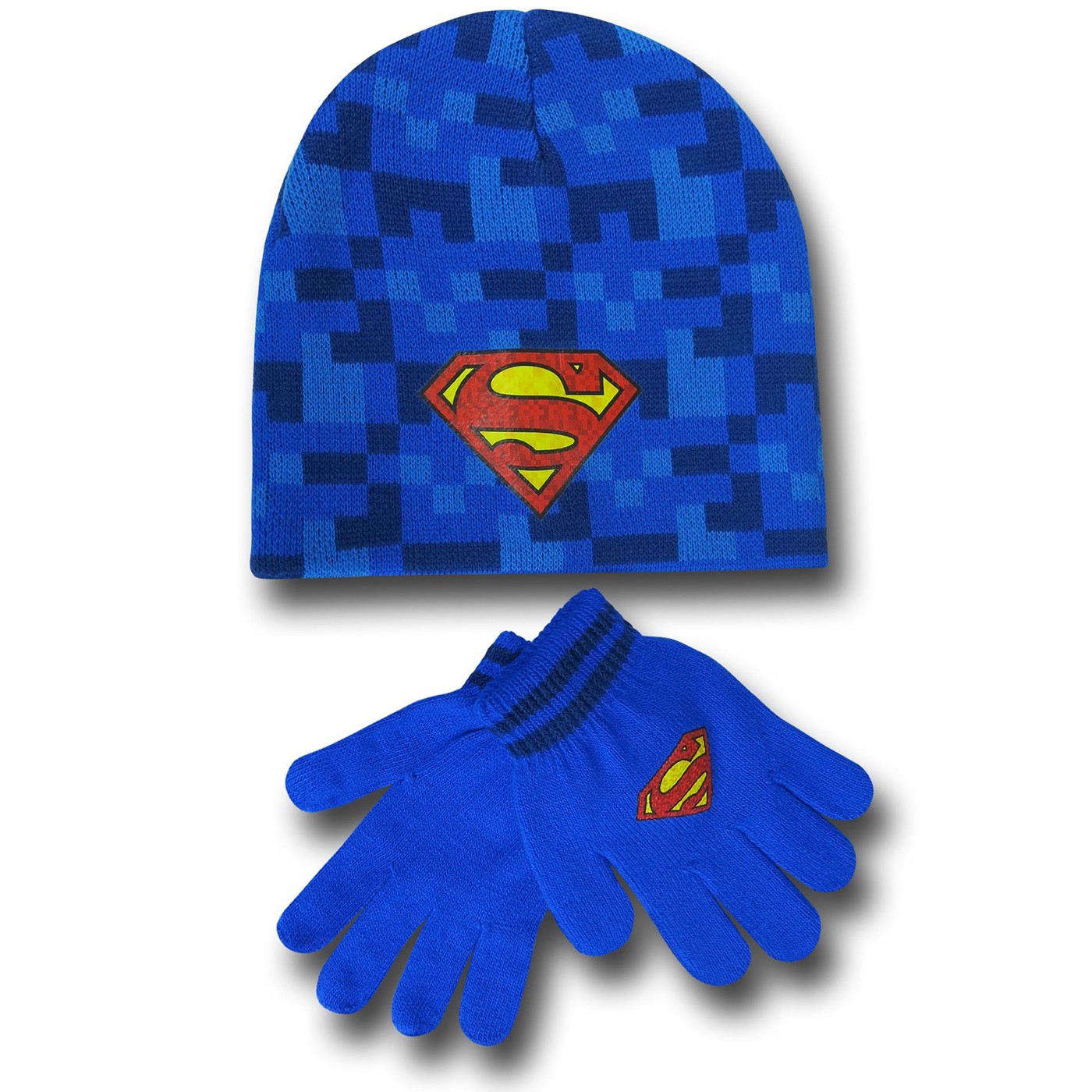 Superman Kids Knit Beanie & Glove Set, Blue