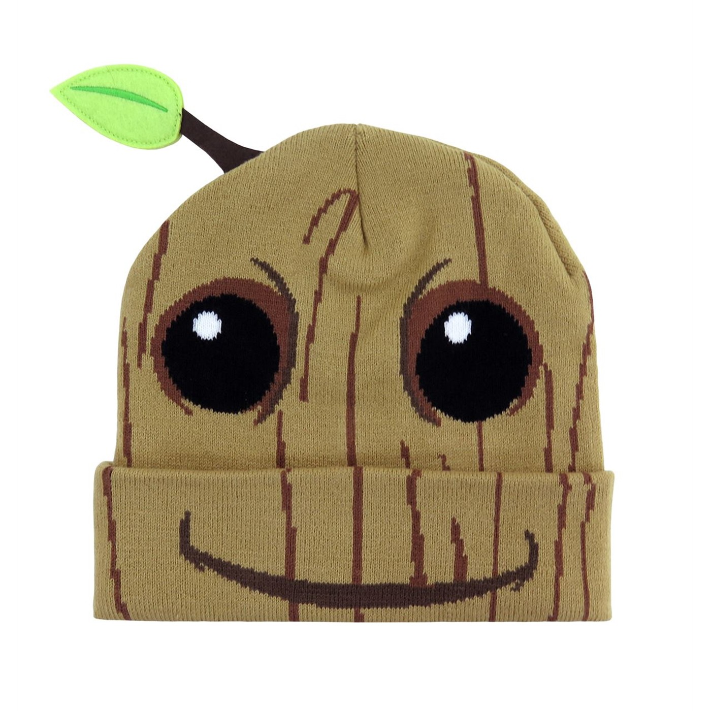 GOTG Groot Big Face Cuffed Knit Beanie, Beige