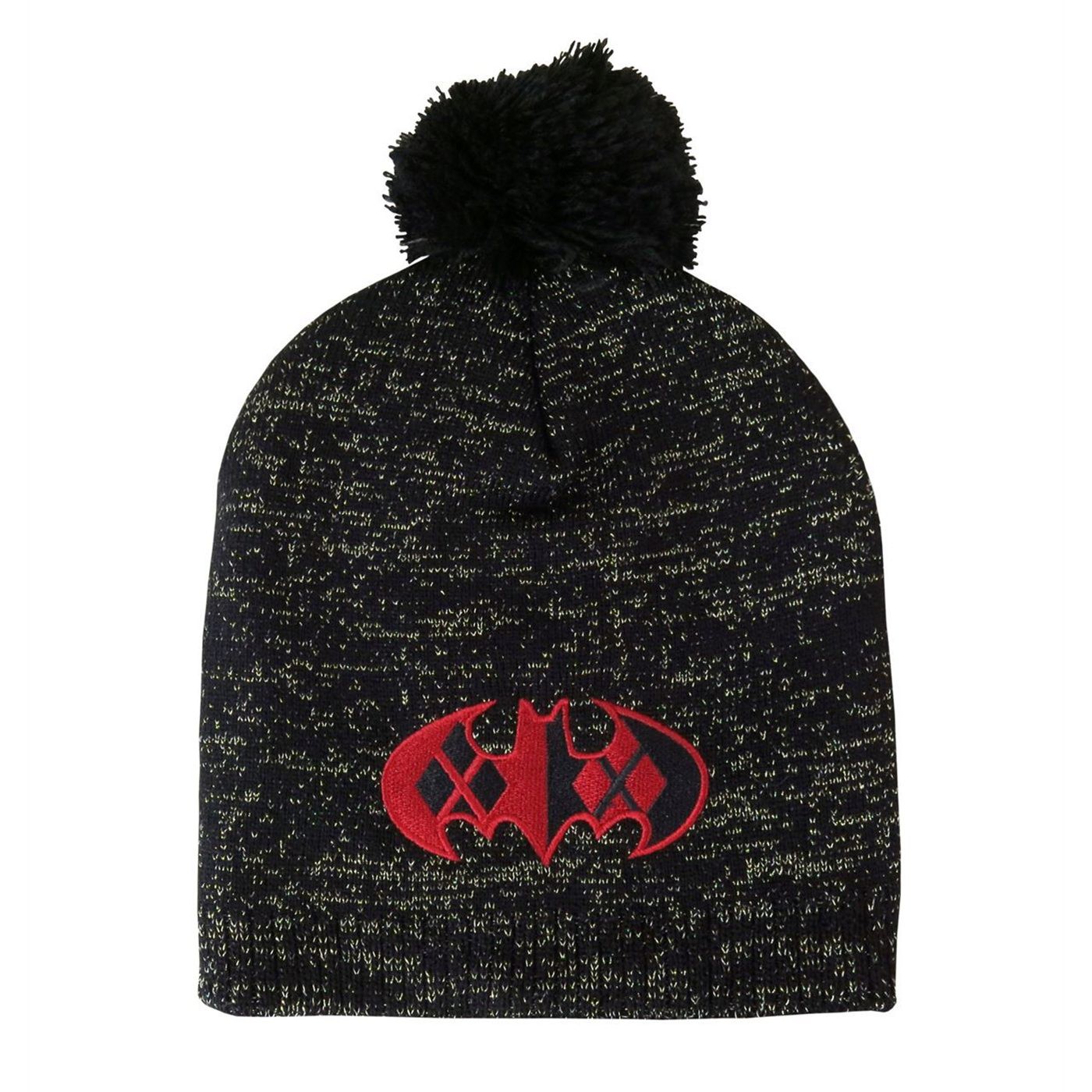 Harley Quinn Batman Symbol Pom Pom Beanie, Black