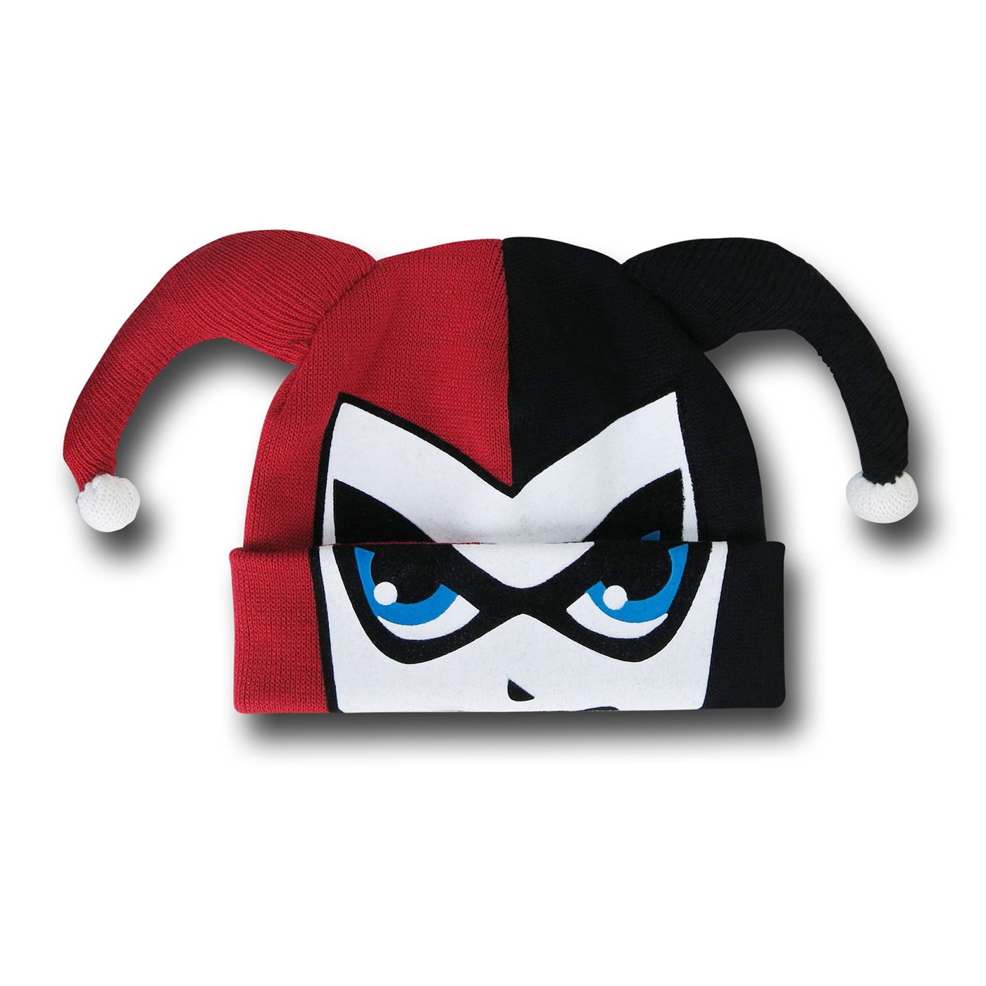 Harley Quinn Cuff Flock Mask Beanie, Red