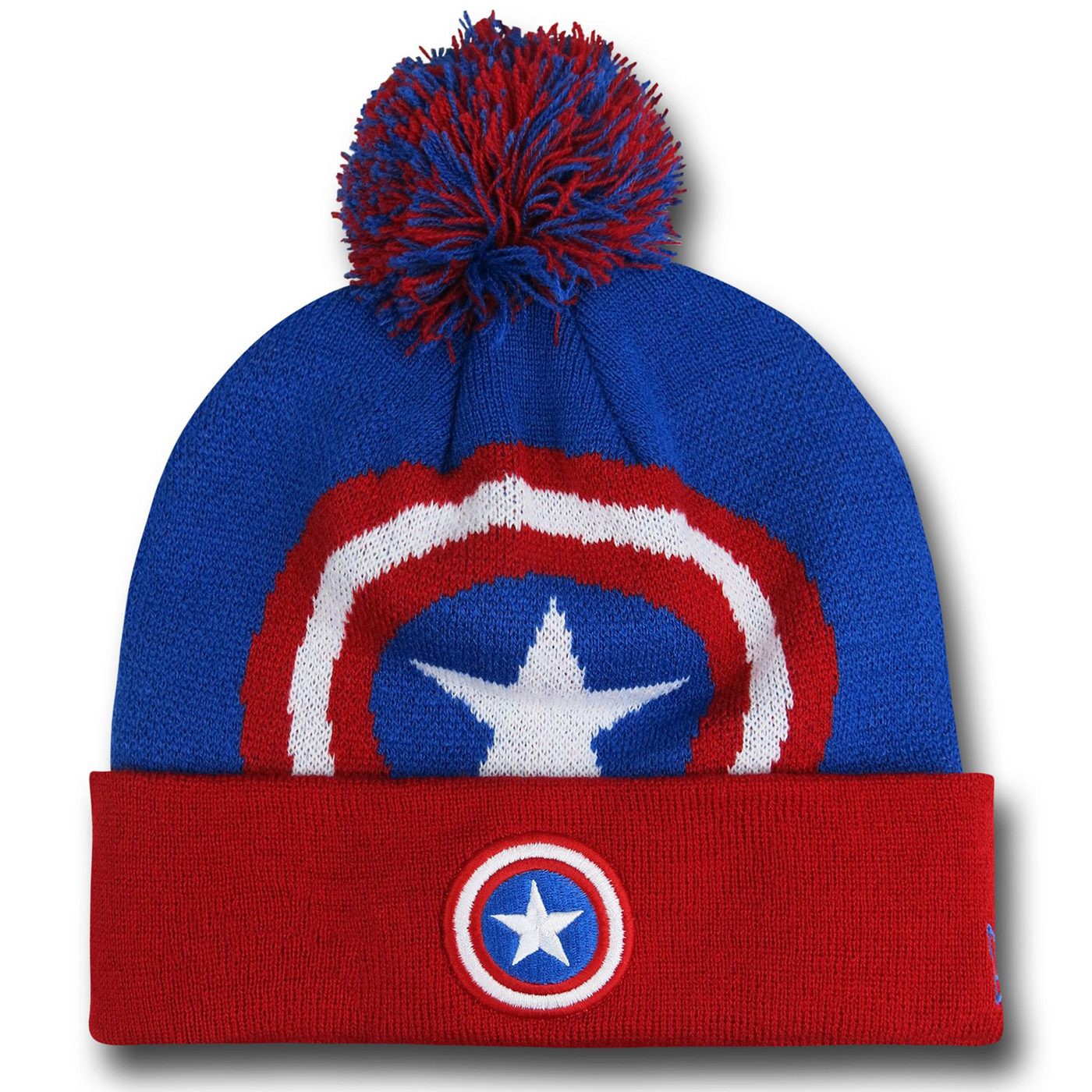 Captain America Shield Symbol Pom Pom Beanie, Blue