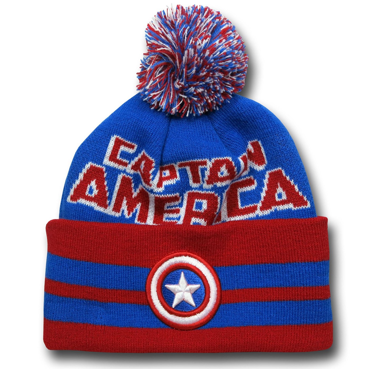 Captain America Logo Wide Point Knit Beanie, Blue