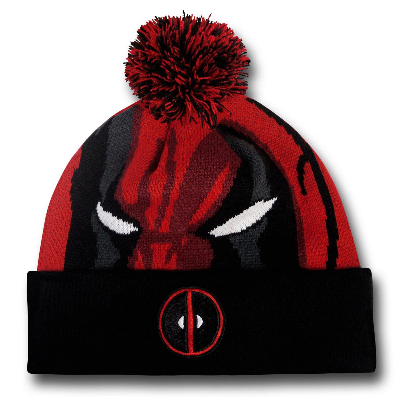 Deadpool Face Pom Pom Beanie, Black