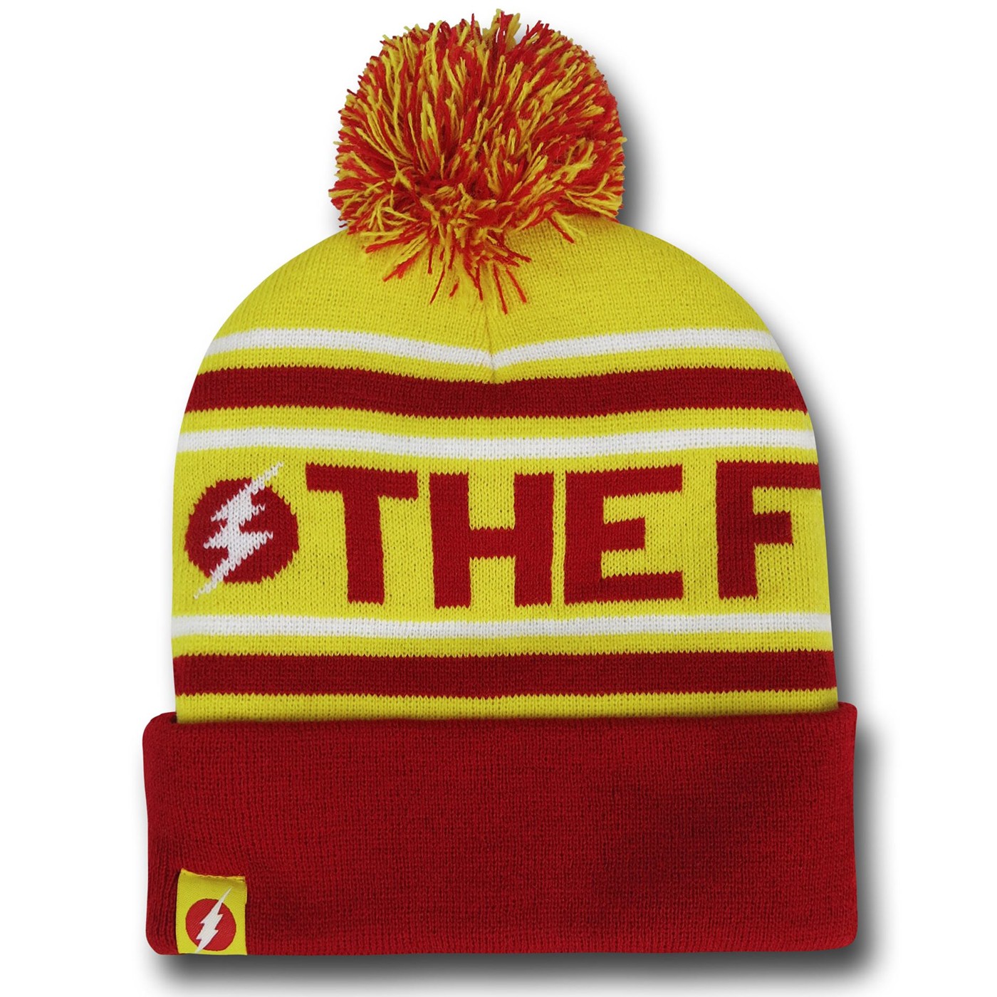 Flash Cuff Pom Pom Beanie, Red