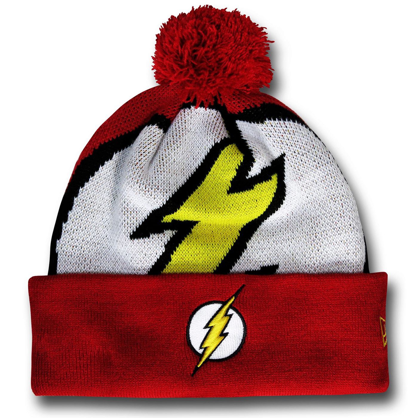 Flash Symbol Pom Pom Beanie, Red
