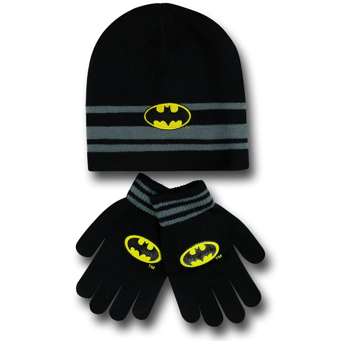 Batman Reversible Kids Beanie with Gloves, Black