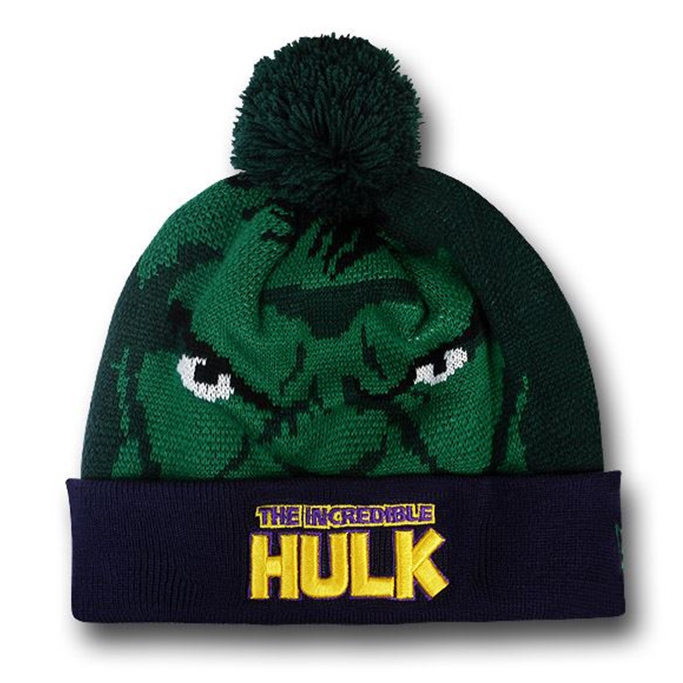 Hulk Face Pom Pom Beanie, Green