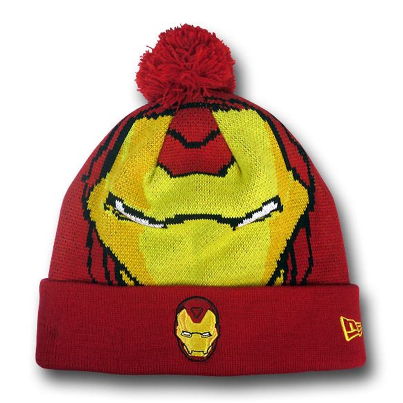 Iron Man Face Pom Pom Beanie, Red