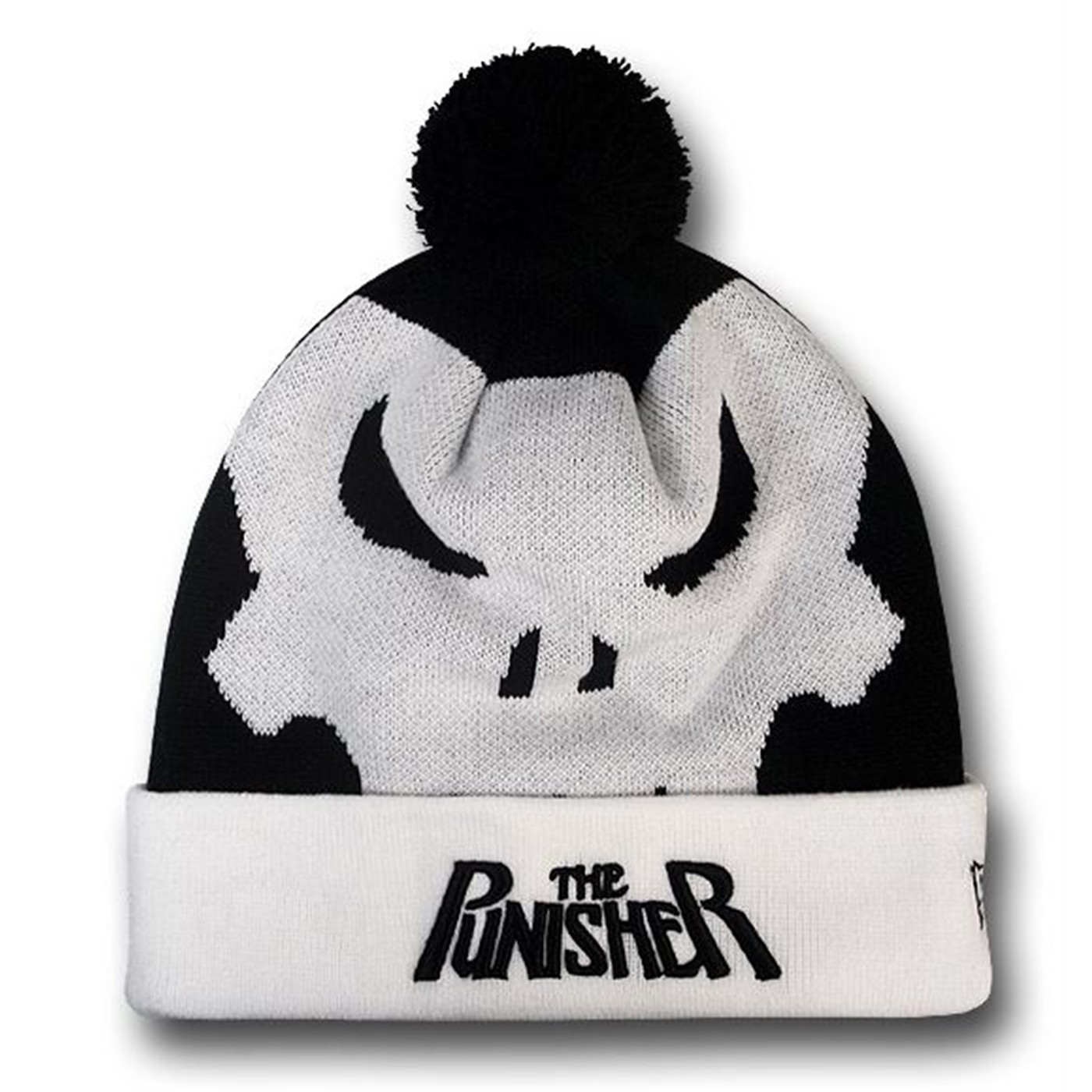 Punisher Symbol Pom Pom Beanie, Black