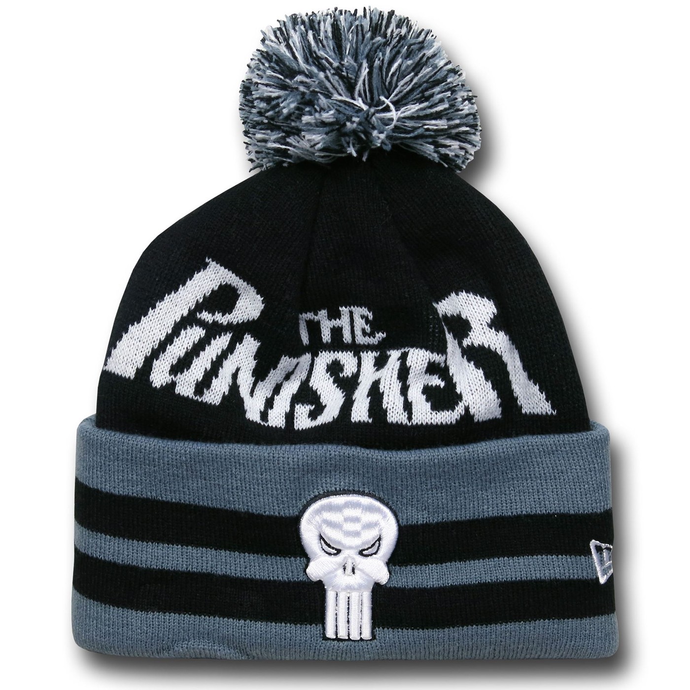 Punisher Logo Wide Point Knit Beanie, Black