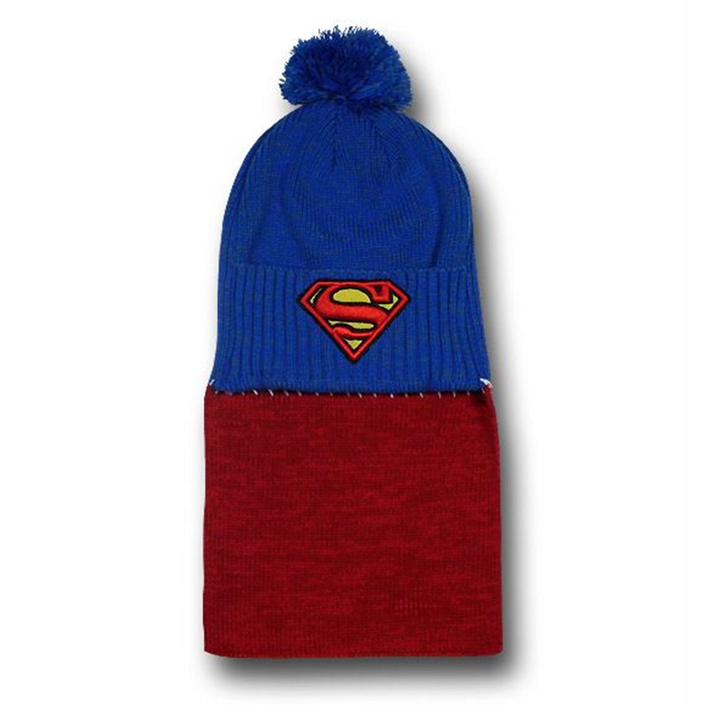 Superman Symbol Blue Pom Pom Beanie with Cape, Blue