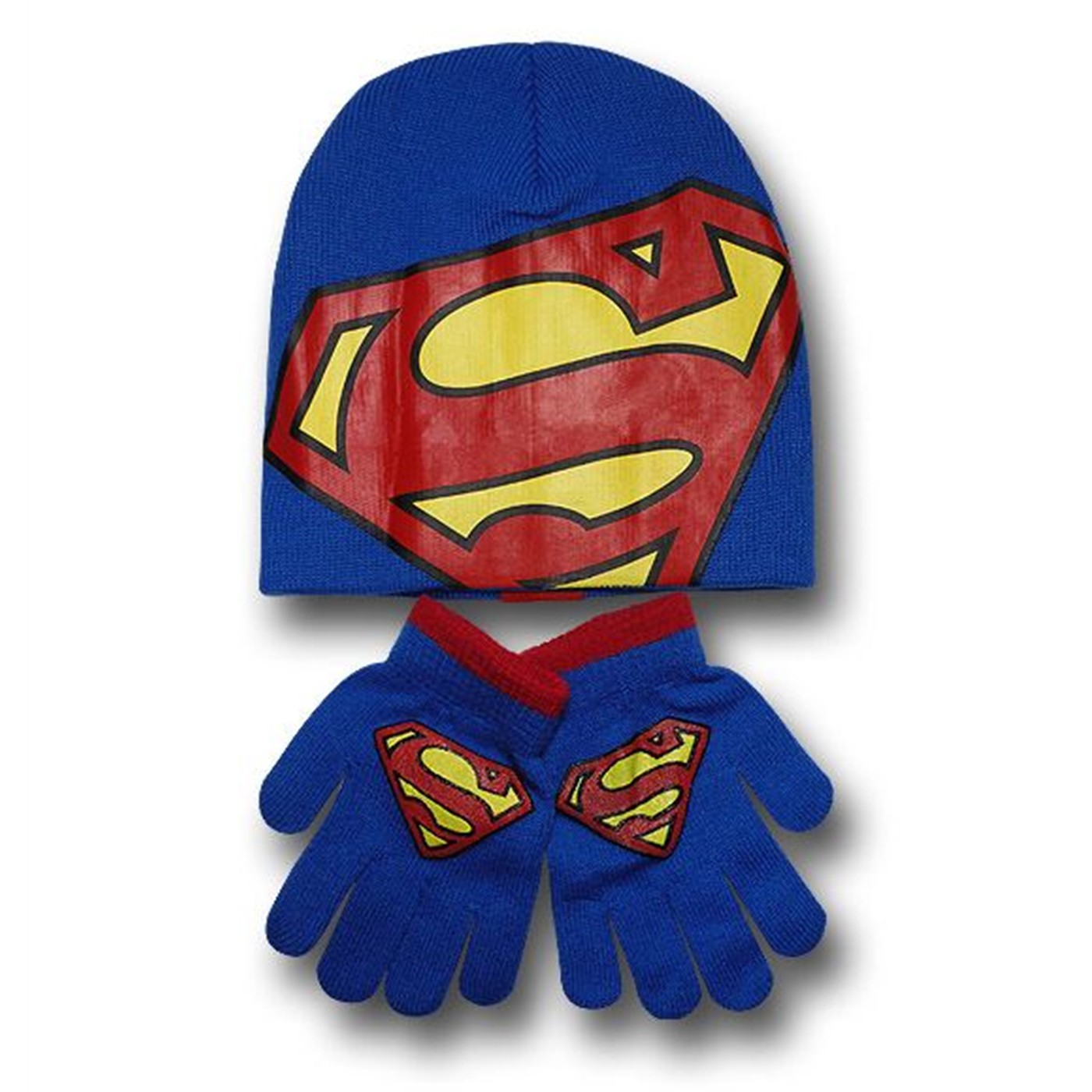 Superman Symbol Kids Beanie and Gloves Set, Blue