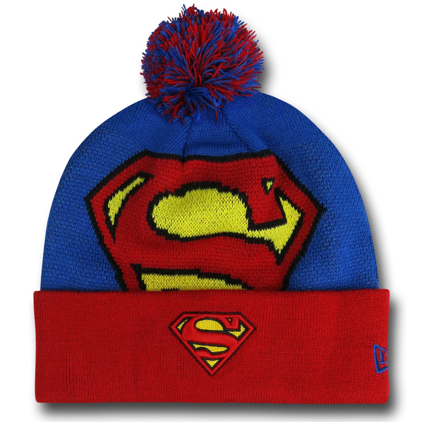 Superman Big Symbol Pom Pom Beanie, Blue