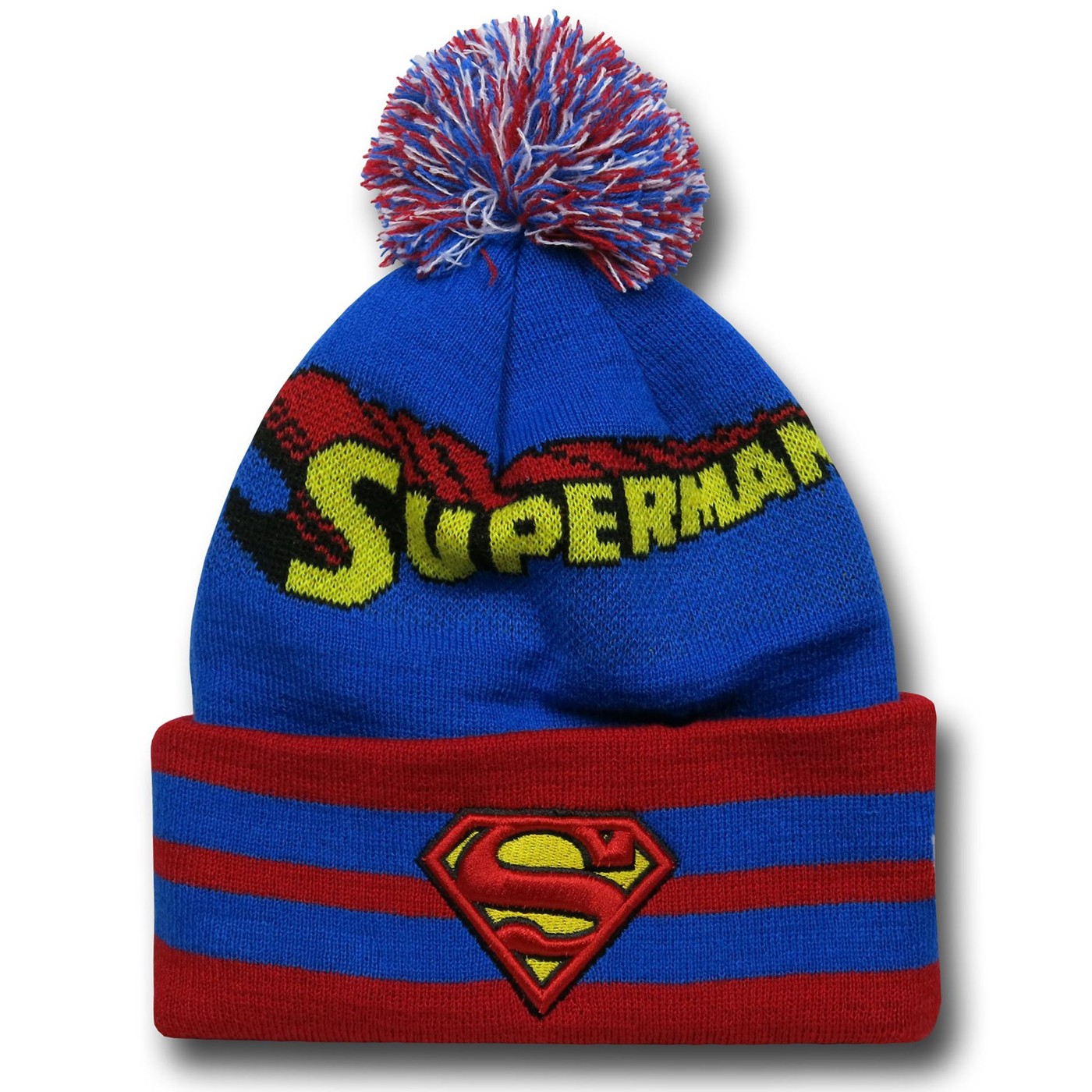 Superman Logo Wide Point Knit Beanie, Blue
