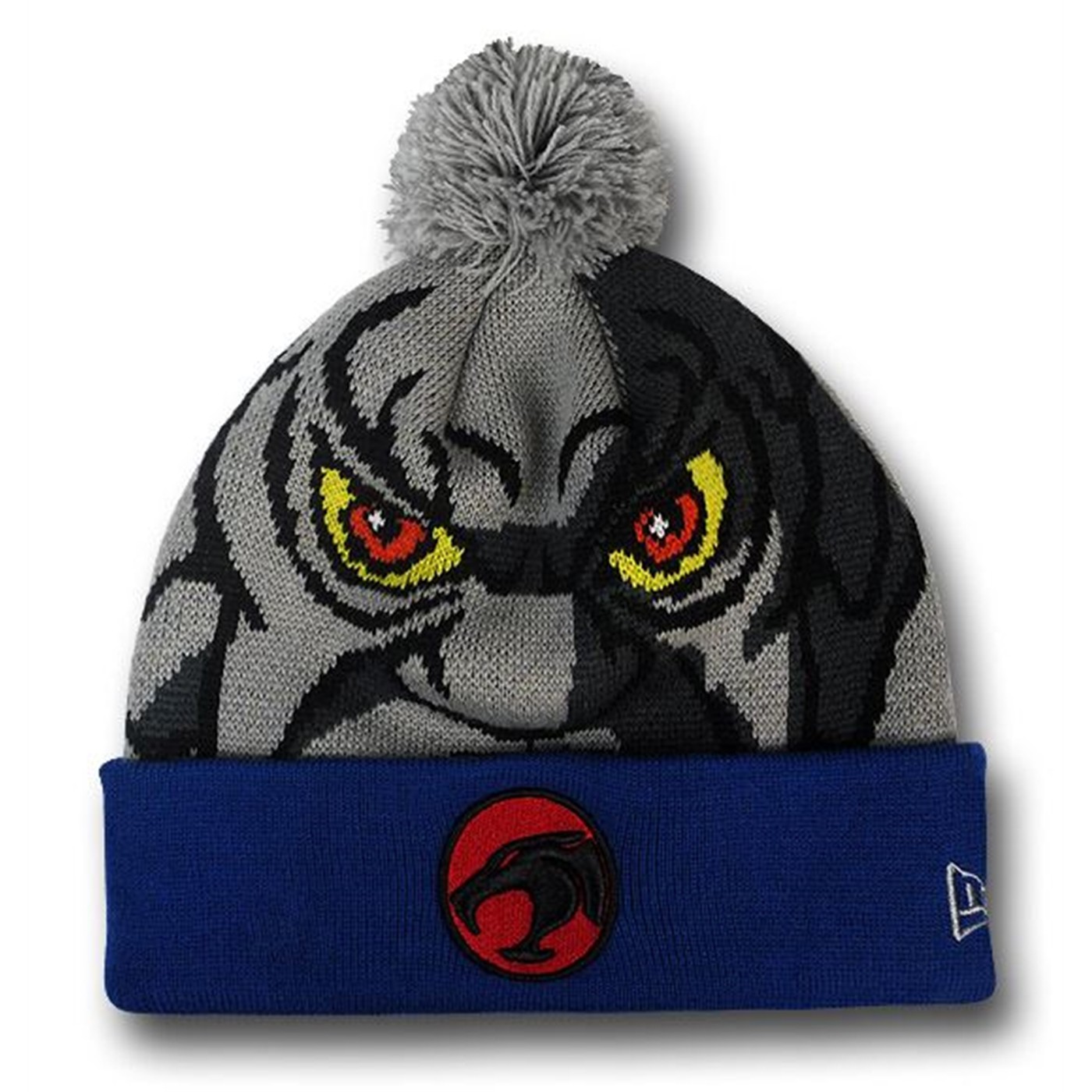 Panthro Face Pom Pom Beanie, Grey