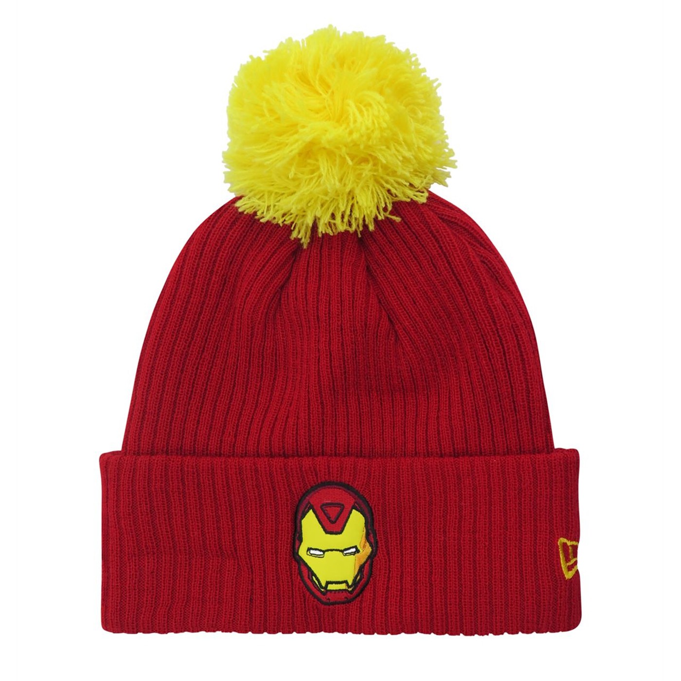 Iron Man Helmet Head Pom Pom Beanie, Red