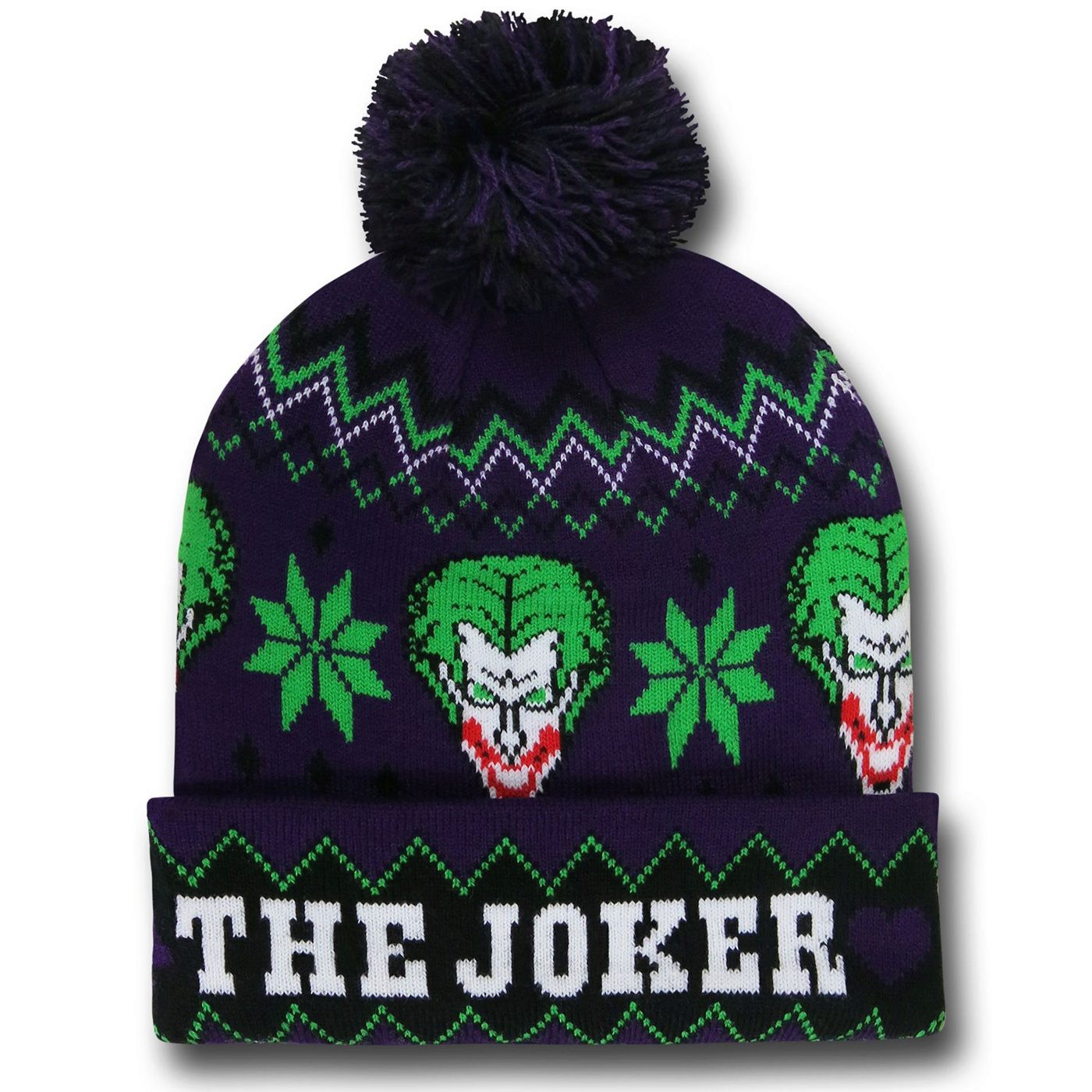 Joker Cuff Pom Pom Beanie, Purple
