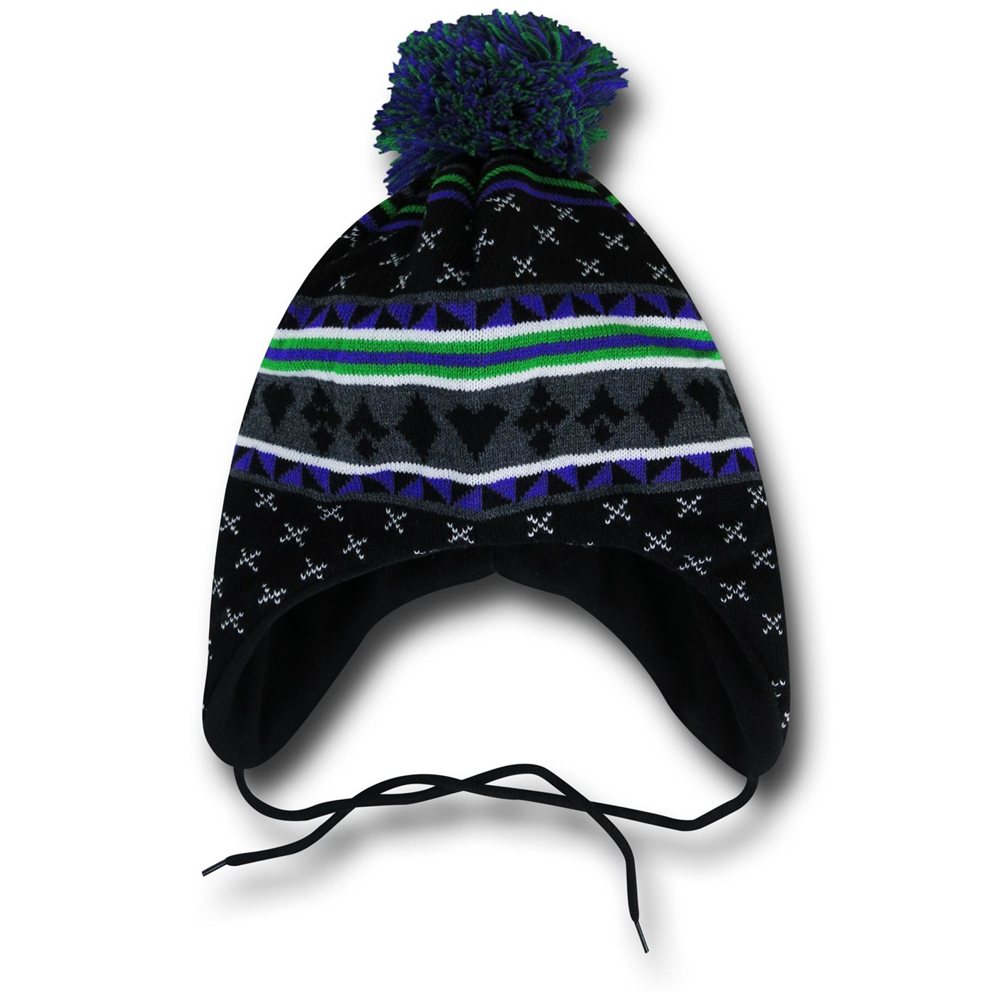 Joker Shoelace Peruvian Pom Beanie, Black