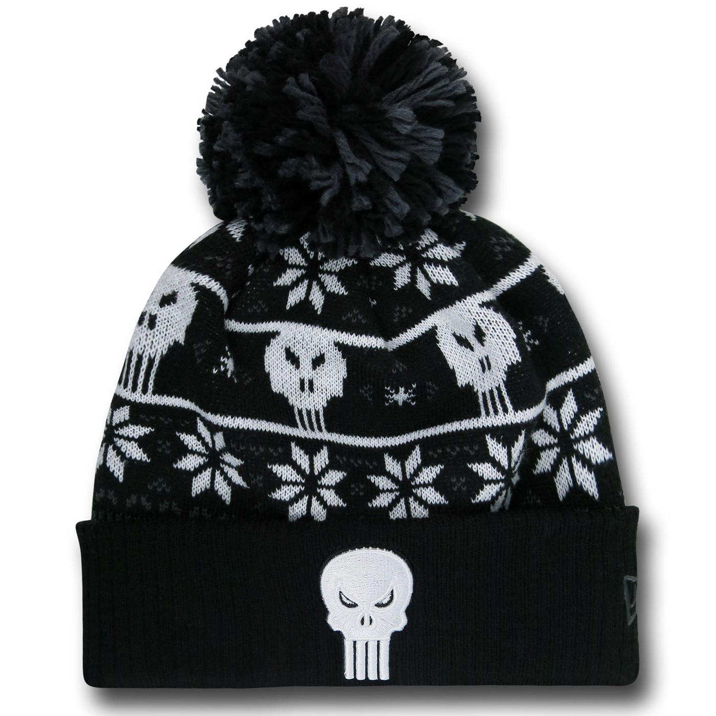 Punisher Symbol Knit Pom Pom Beanie, Black
