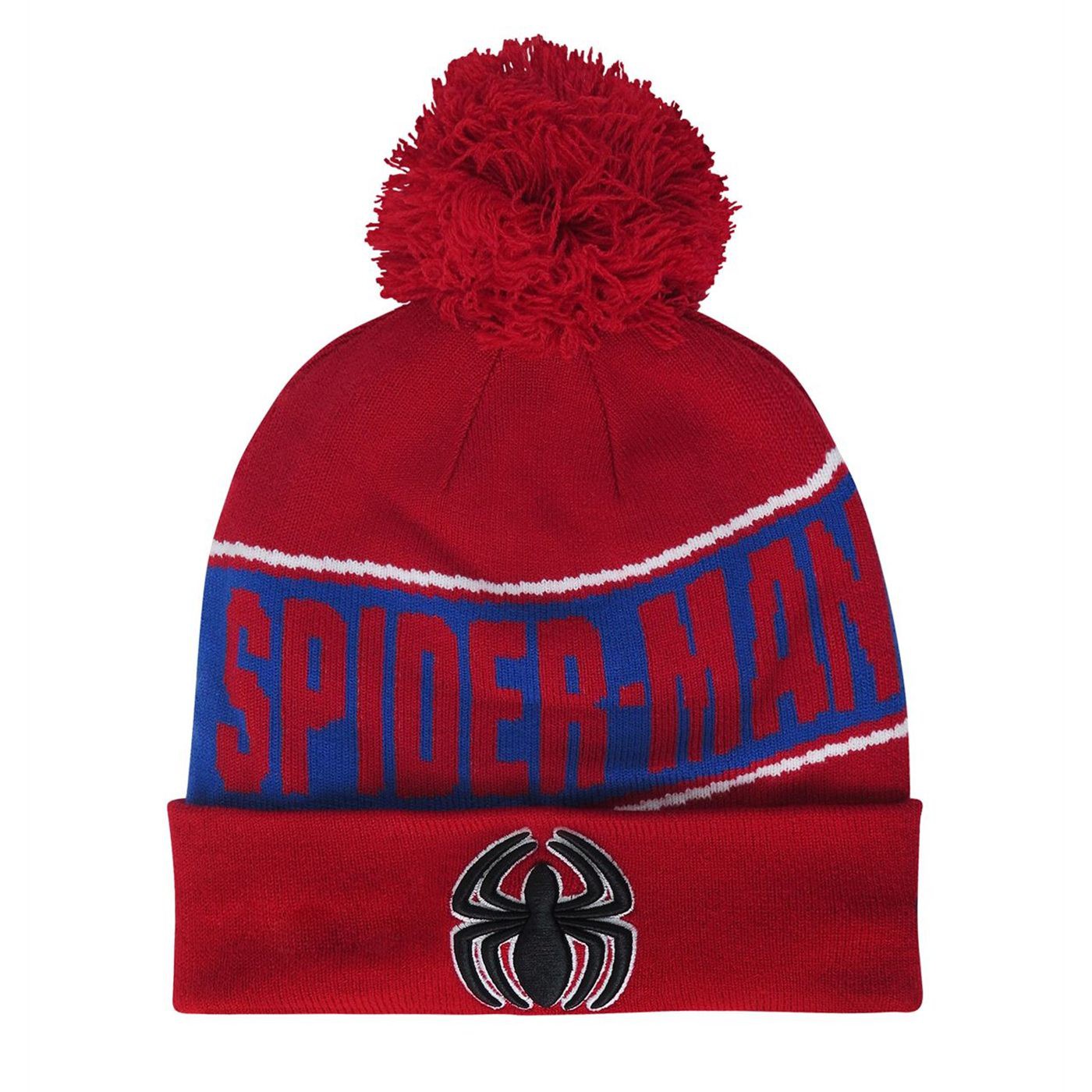 Spiderman Fleece Lined Pom Pom Beanie, Red