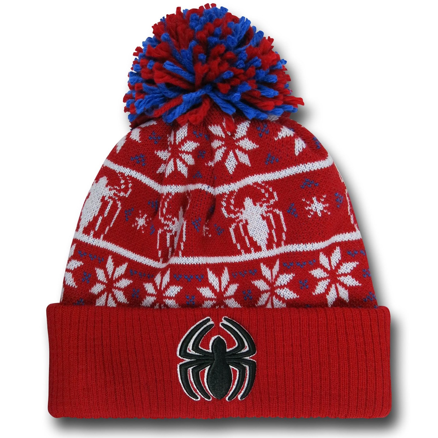 Spiderman Symbol Knit Pom Pom Beanie, Red