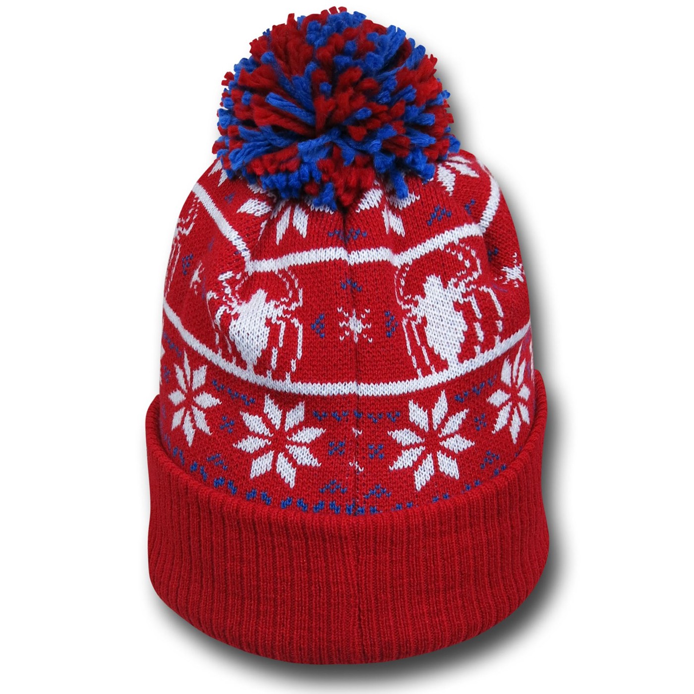 New Era Spider-Man Knit Pom Beanie - Red & Blue Striped With Spider Symbol, One Size Fits Most - View #4
