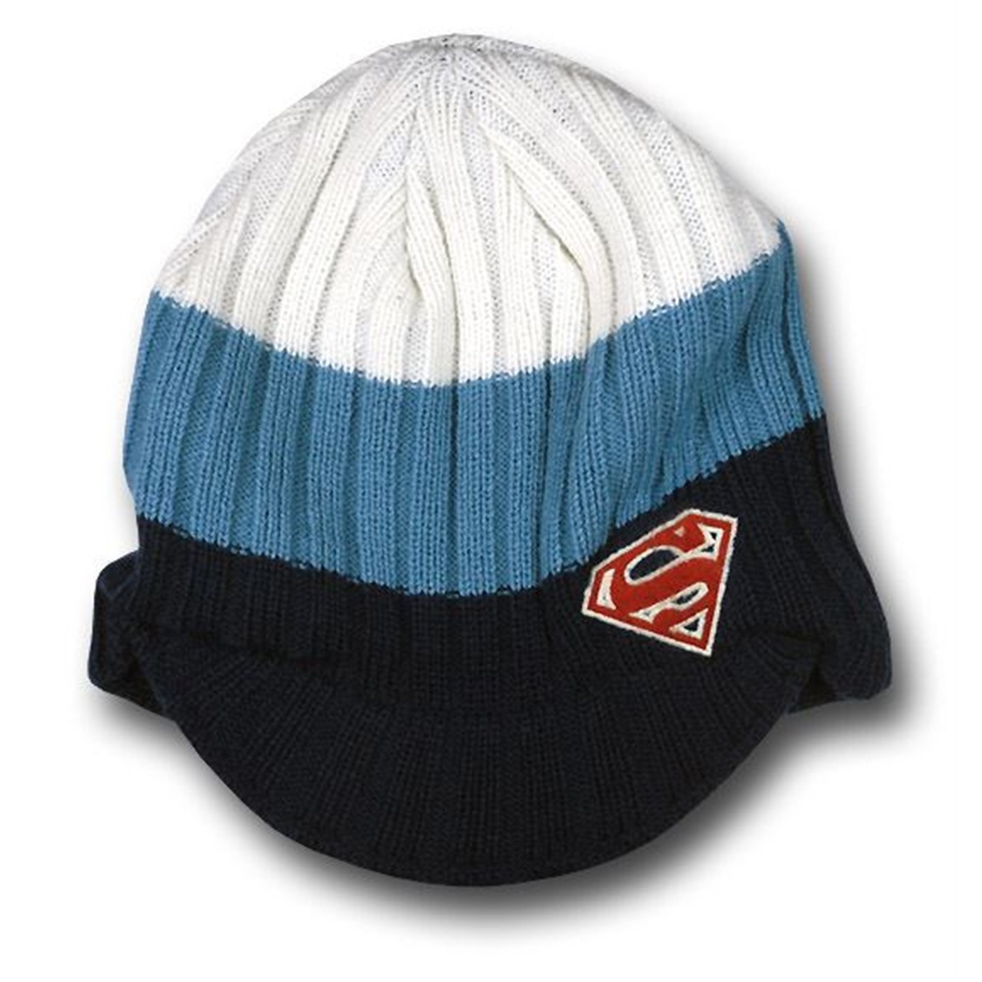 Superman White and Blue Billed Knit Beanie, Blue