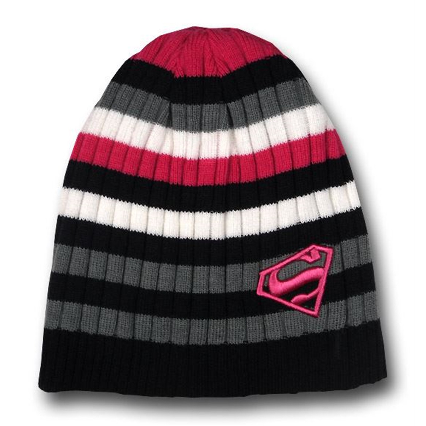 Supergirl Pink Stripe Knit Beanie