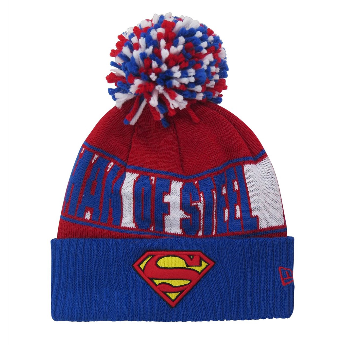 Superman Man of Steel Red White & Blue Pom Pom Beanie, Red