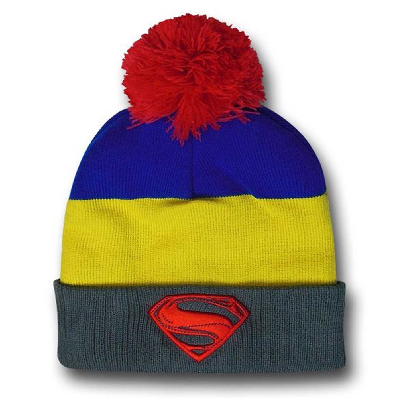 Superman Man of Steel Striped Pom Pom Beanie, Blue