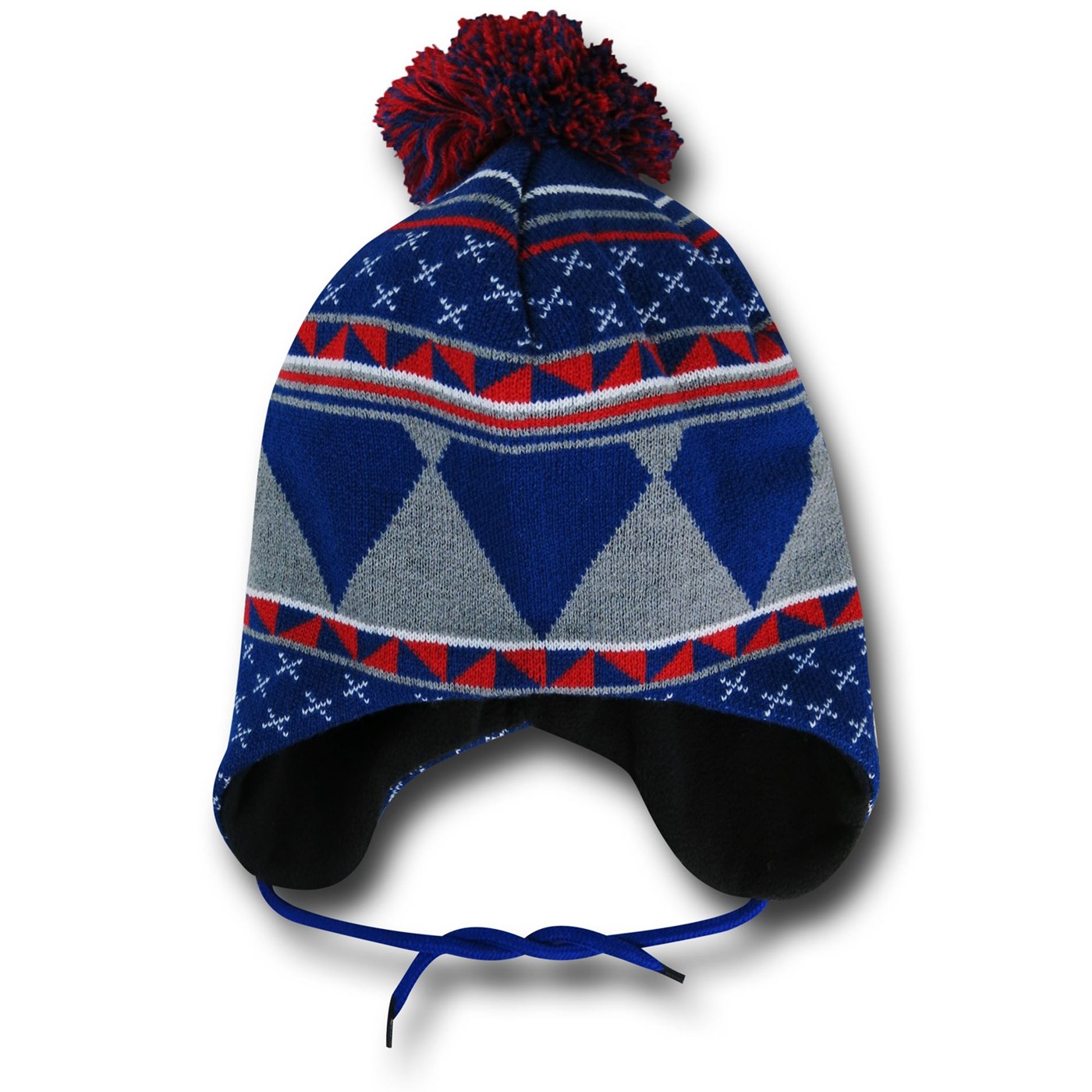 Superman Shoelace Peruvian Pom Beanie, Blue