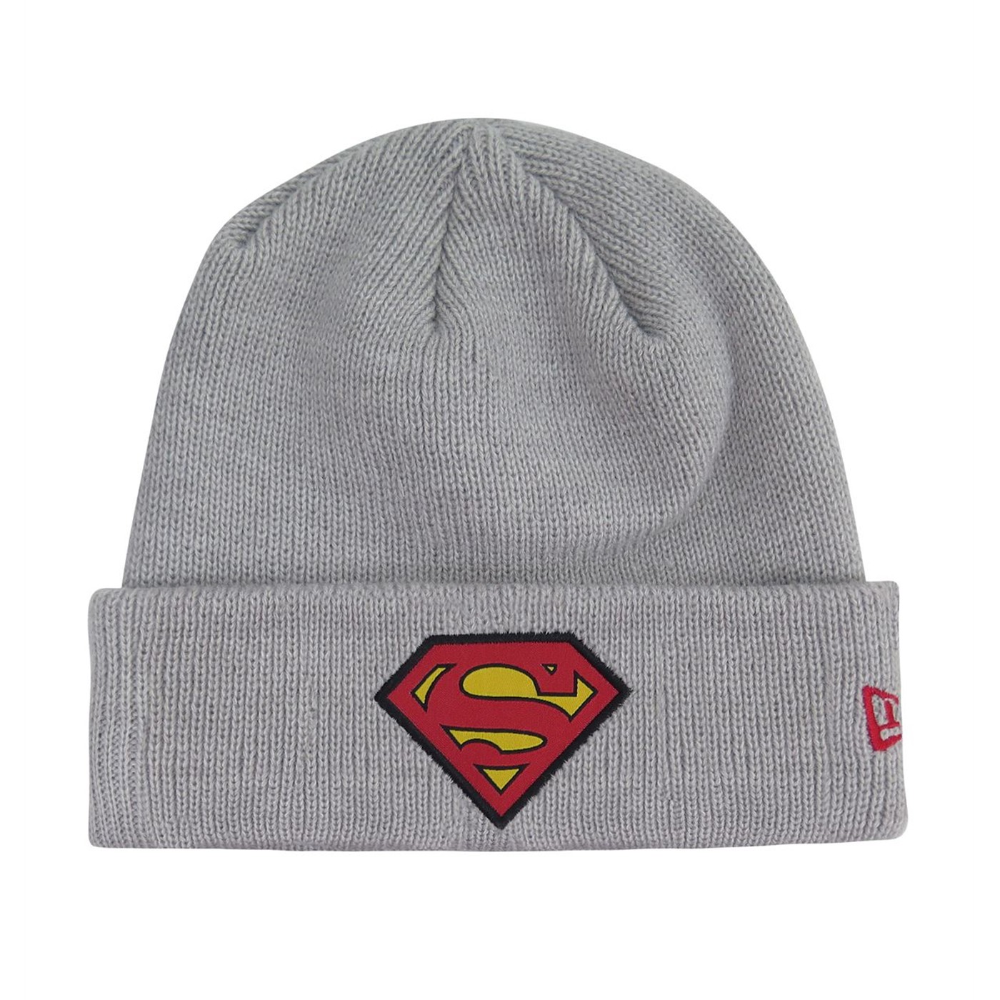 Superman Symbol Patch on Gray Cuff New Era Beanie, Grey