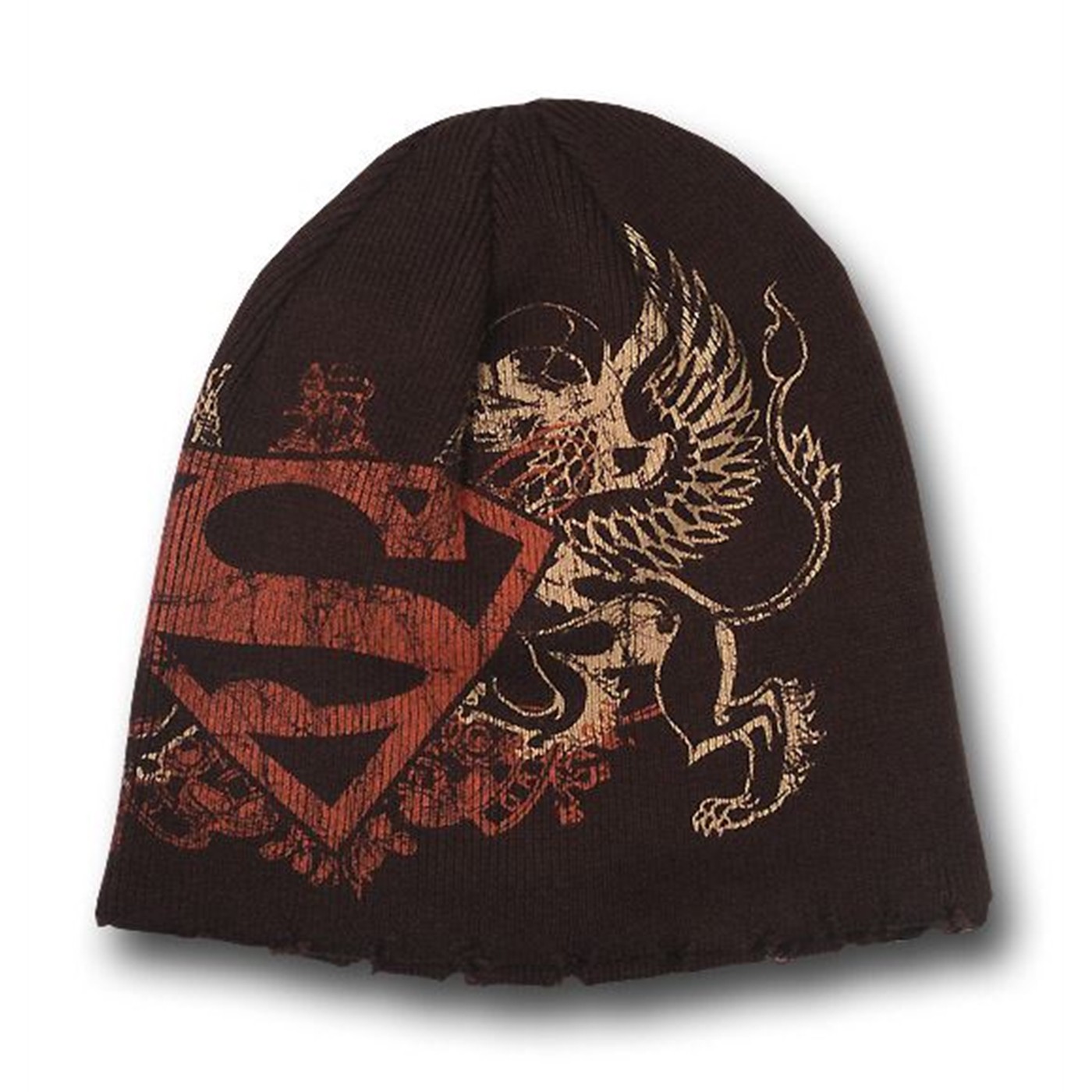Superman Frayed Symbol and Wings Beanie, Brown