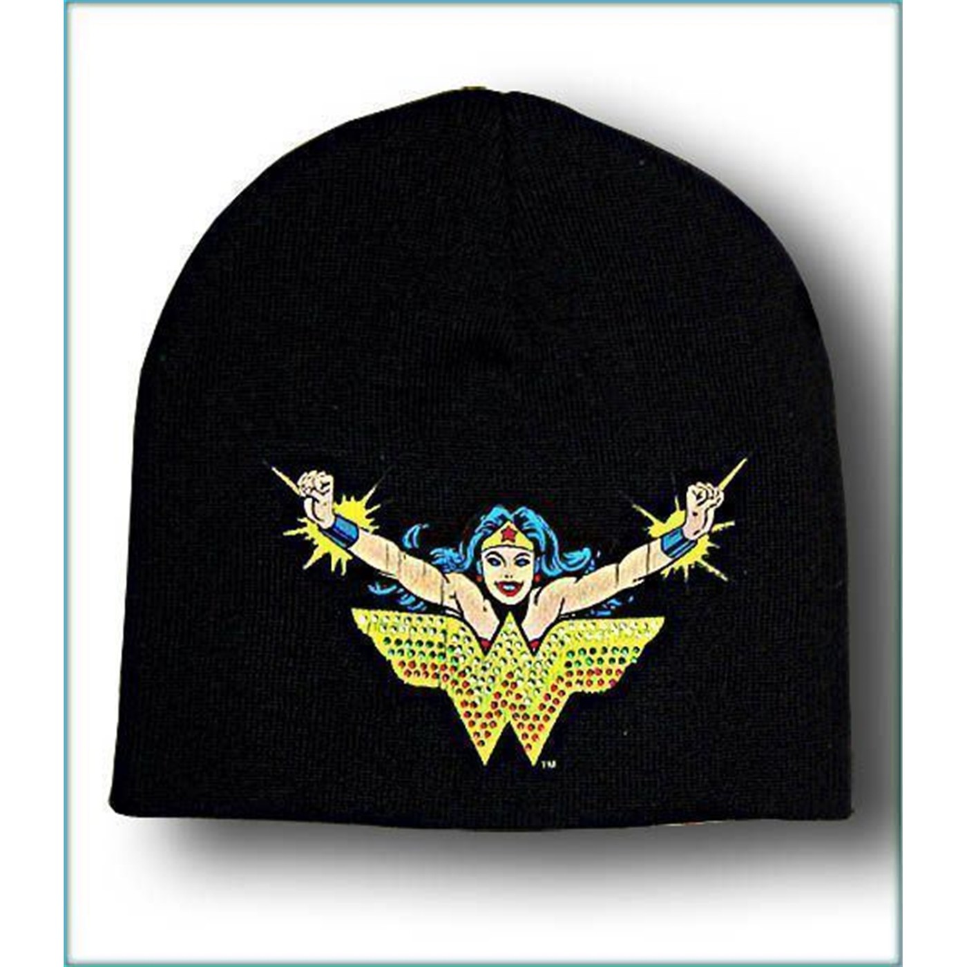 Wonder Woman Black Beanie with Rhinestones