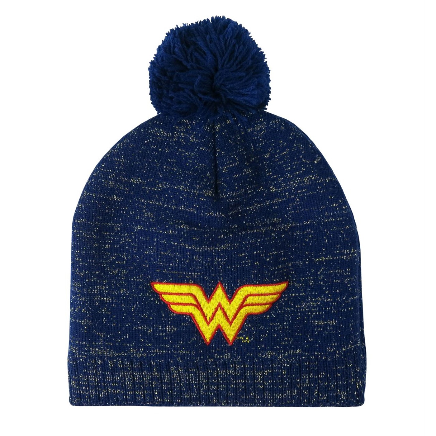 Wonder Woman Metallic Symbol Pom Pom Beanie, Blue