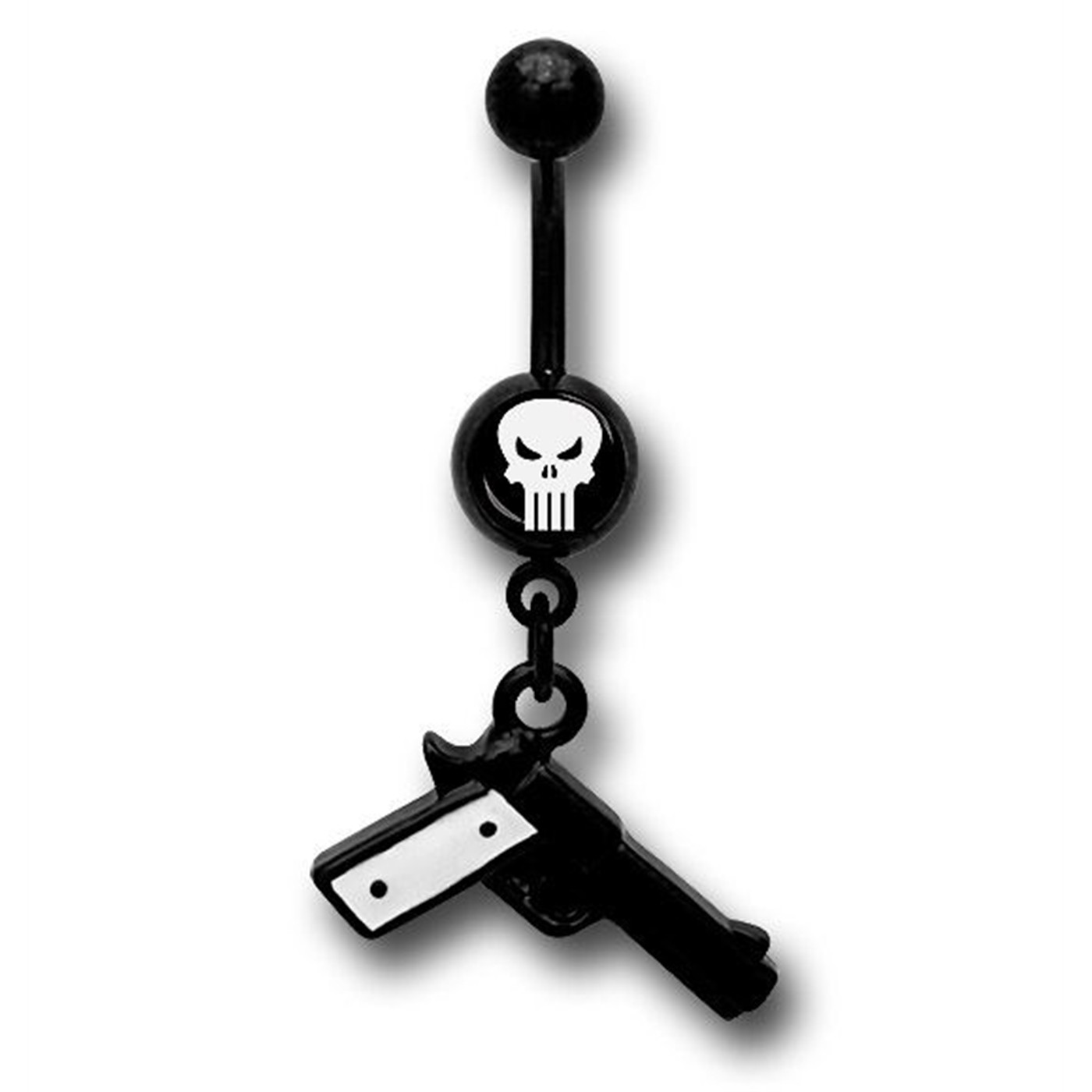 Punisher Gun 316L Surgical Steel 14G Belly Ring, Black