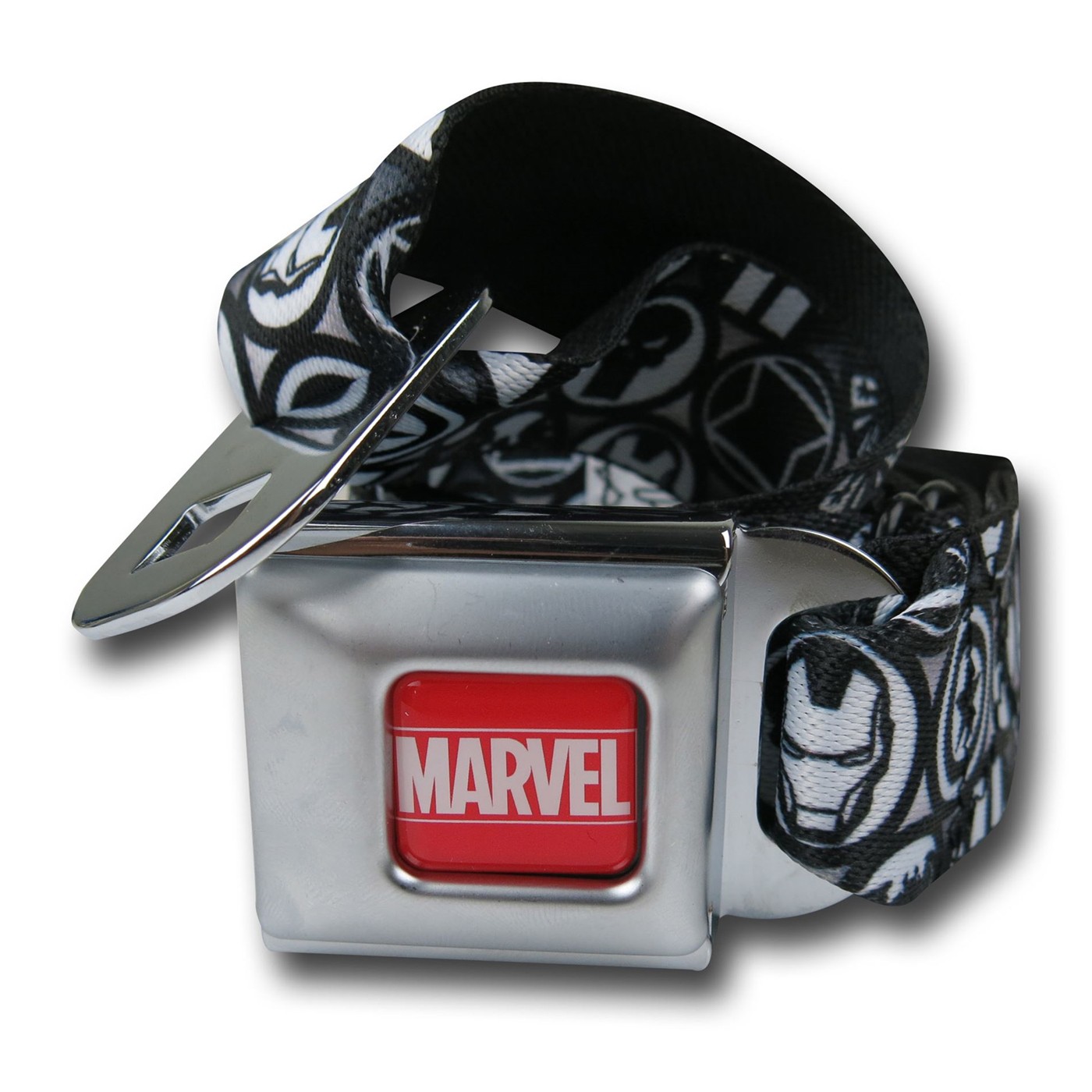 Avengers Black & White Symbols Seatbelt Belt, Black