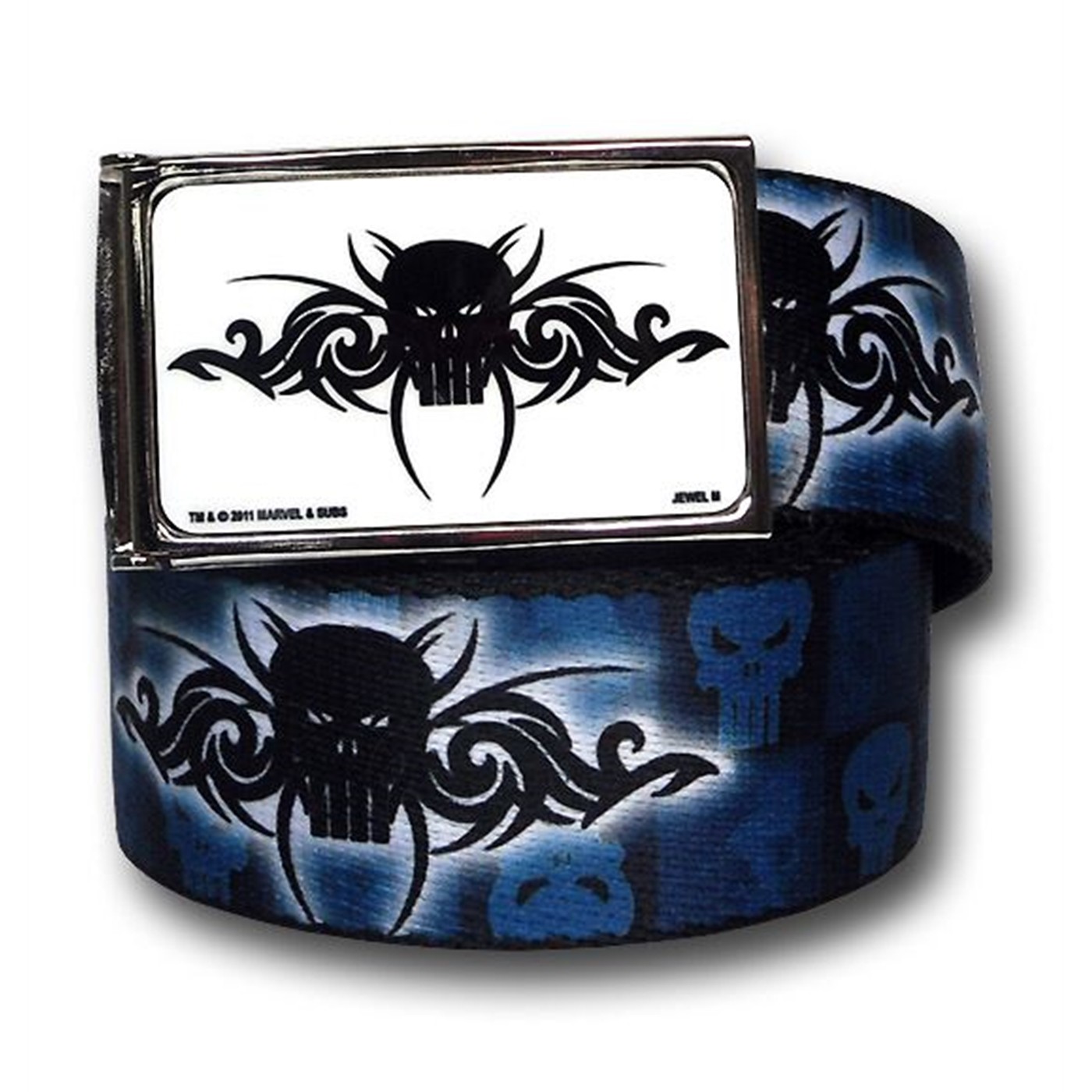 Punisher Tribal Skull Blue Web Belt, Blue