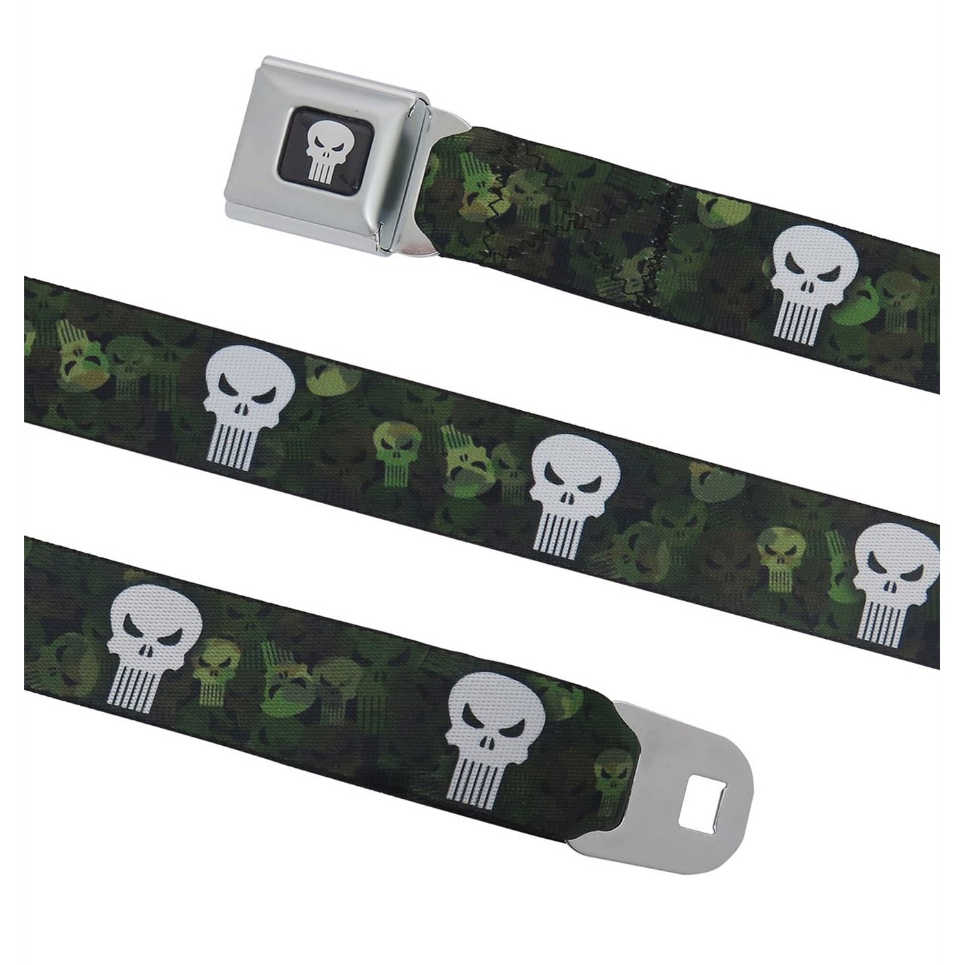 Punisher Camo Skulls Seatbelt Belt, Green