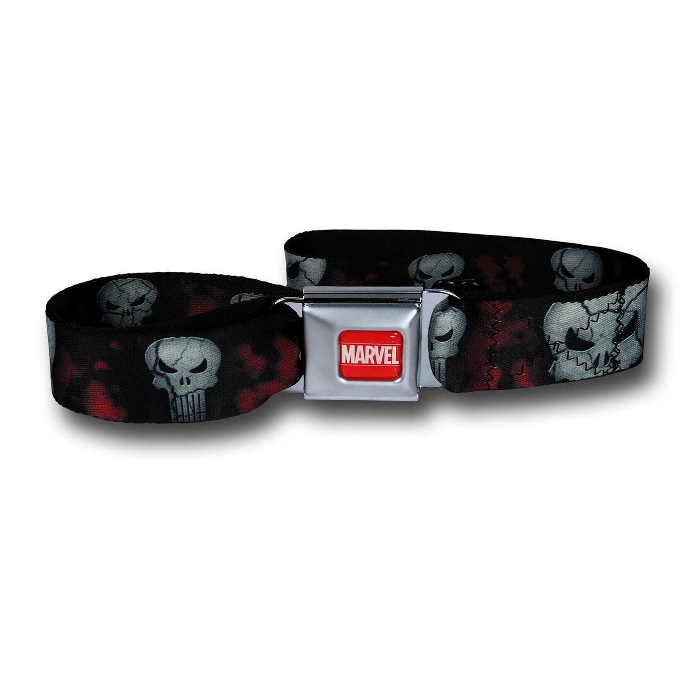 Punisher Cracked Skull Seatbelt Belt, Black
