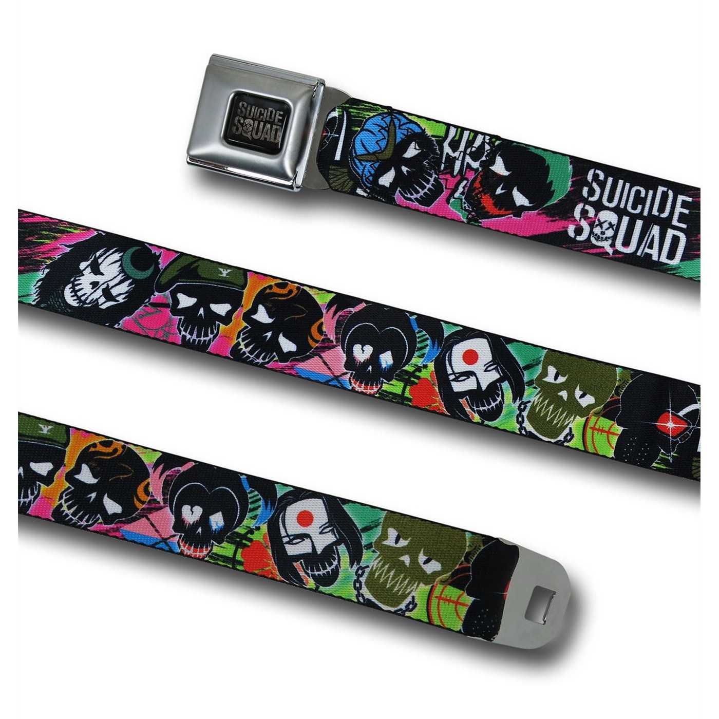 Suicide Squad Skulls Seatbelt Belt, Black