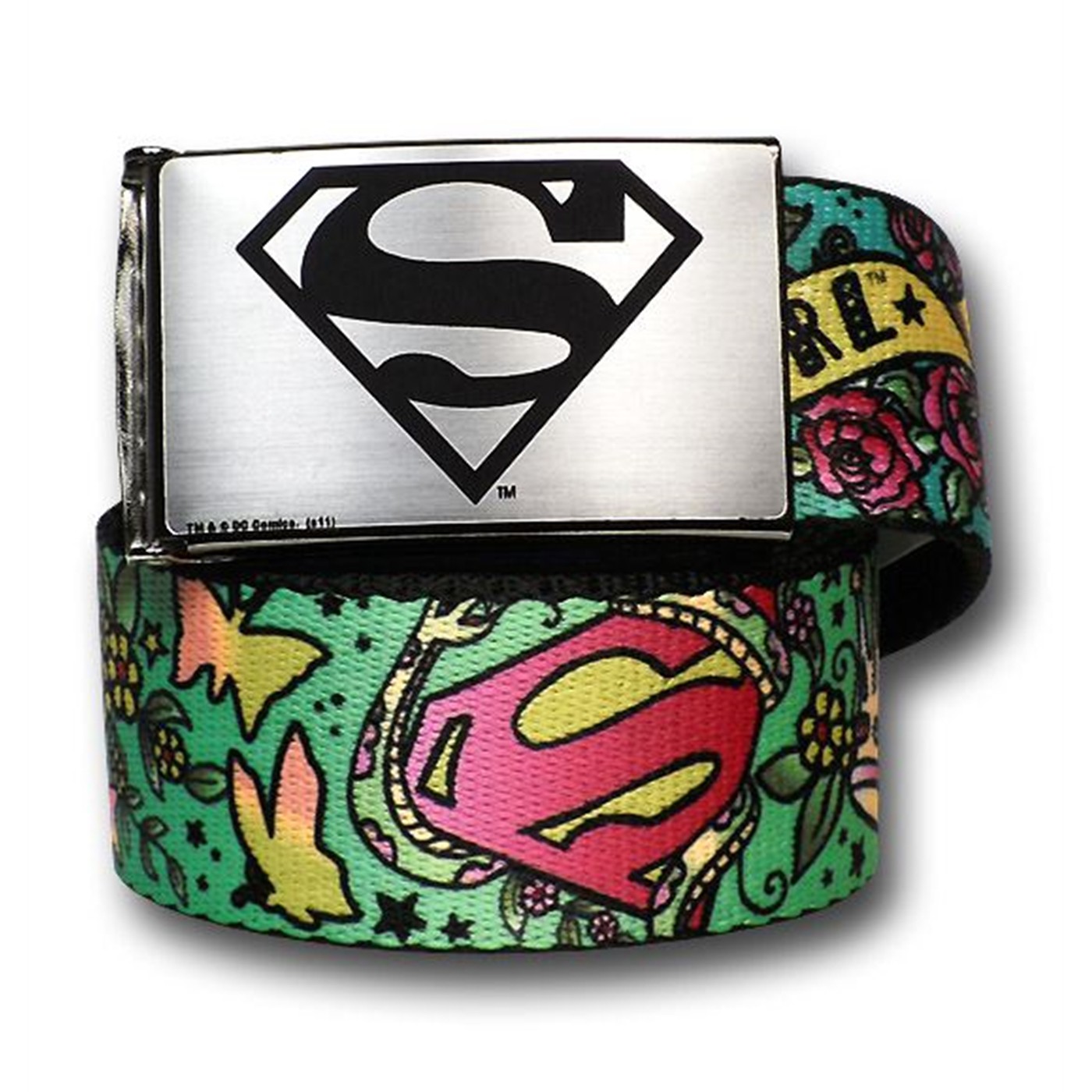Supergirl Super Rose Butterflies Web Belt, Yellow