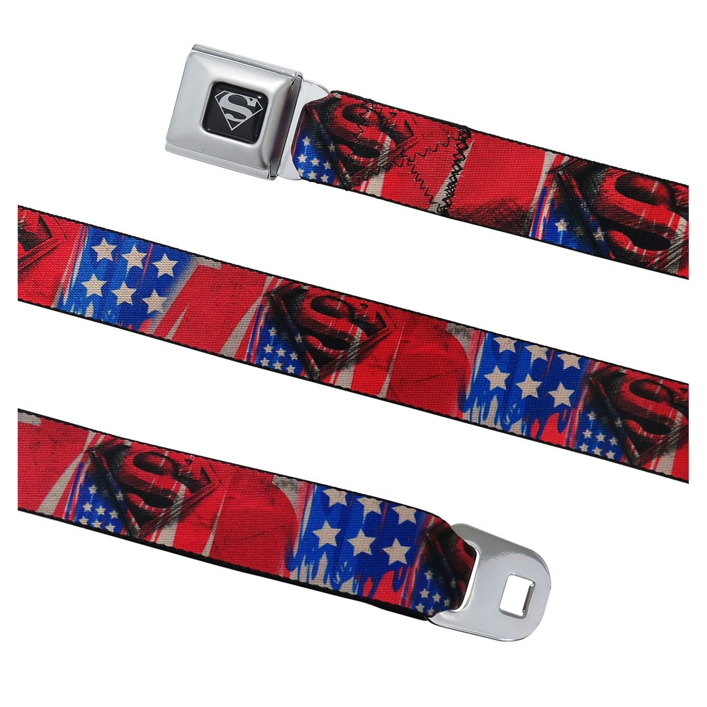 Superman Shield Stars & Stripes Seatbelt Belt, Red