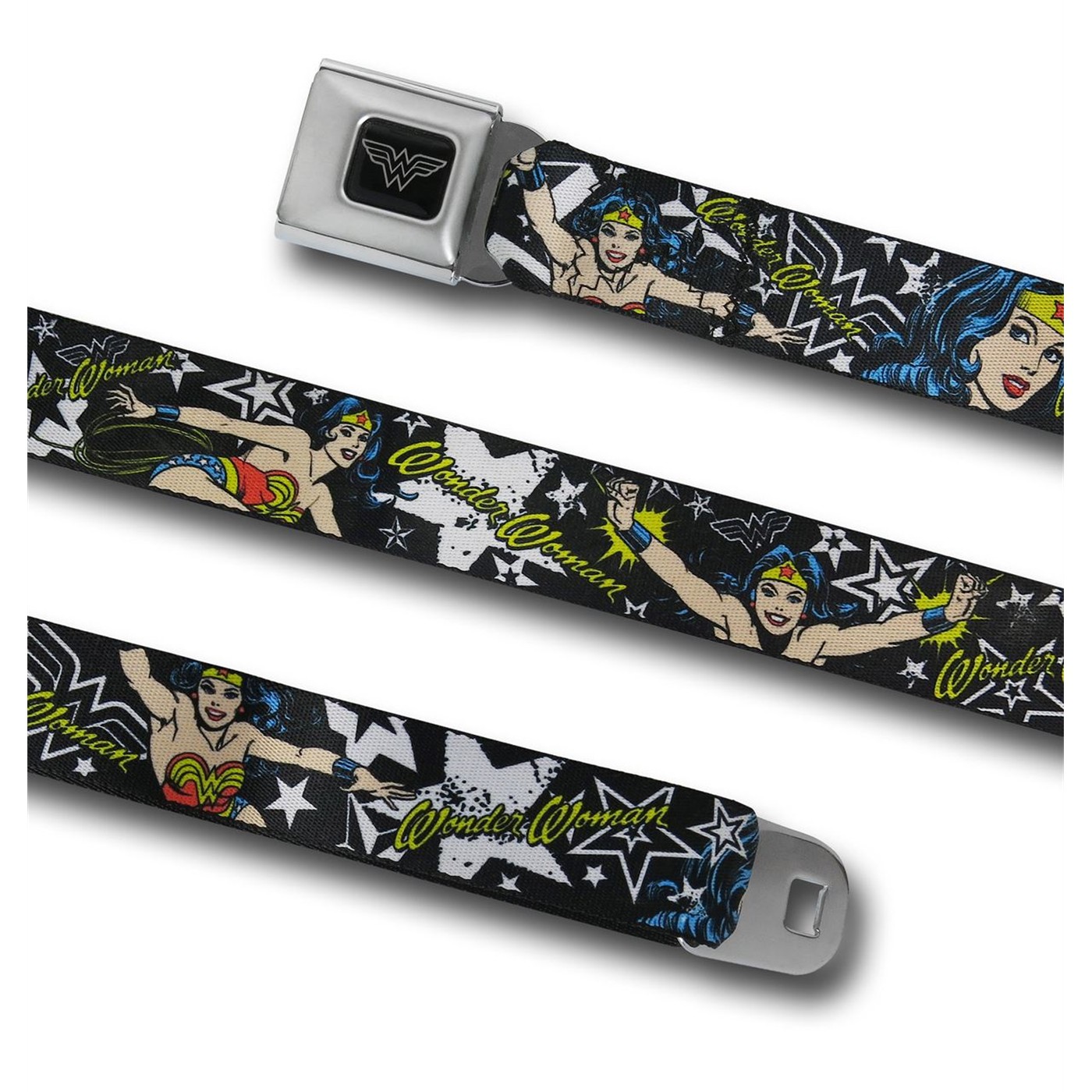Wonder Woman Image and Stars Seatbelt Belt, Black