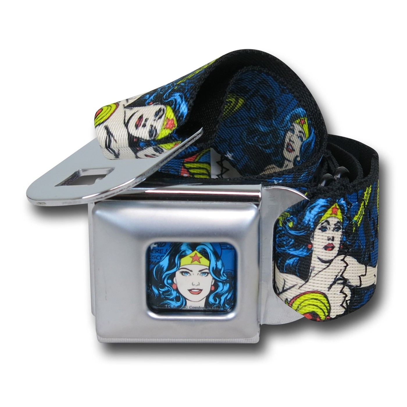 Wonder Woman Image & Symbols Seatbelt Belt, Black