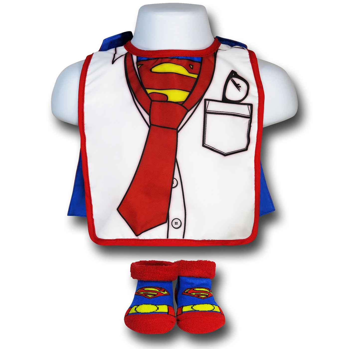 Superman Clark Kent Bib with Cape & Booties, White