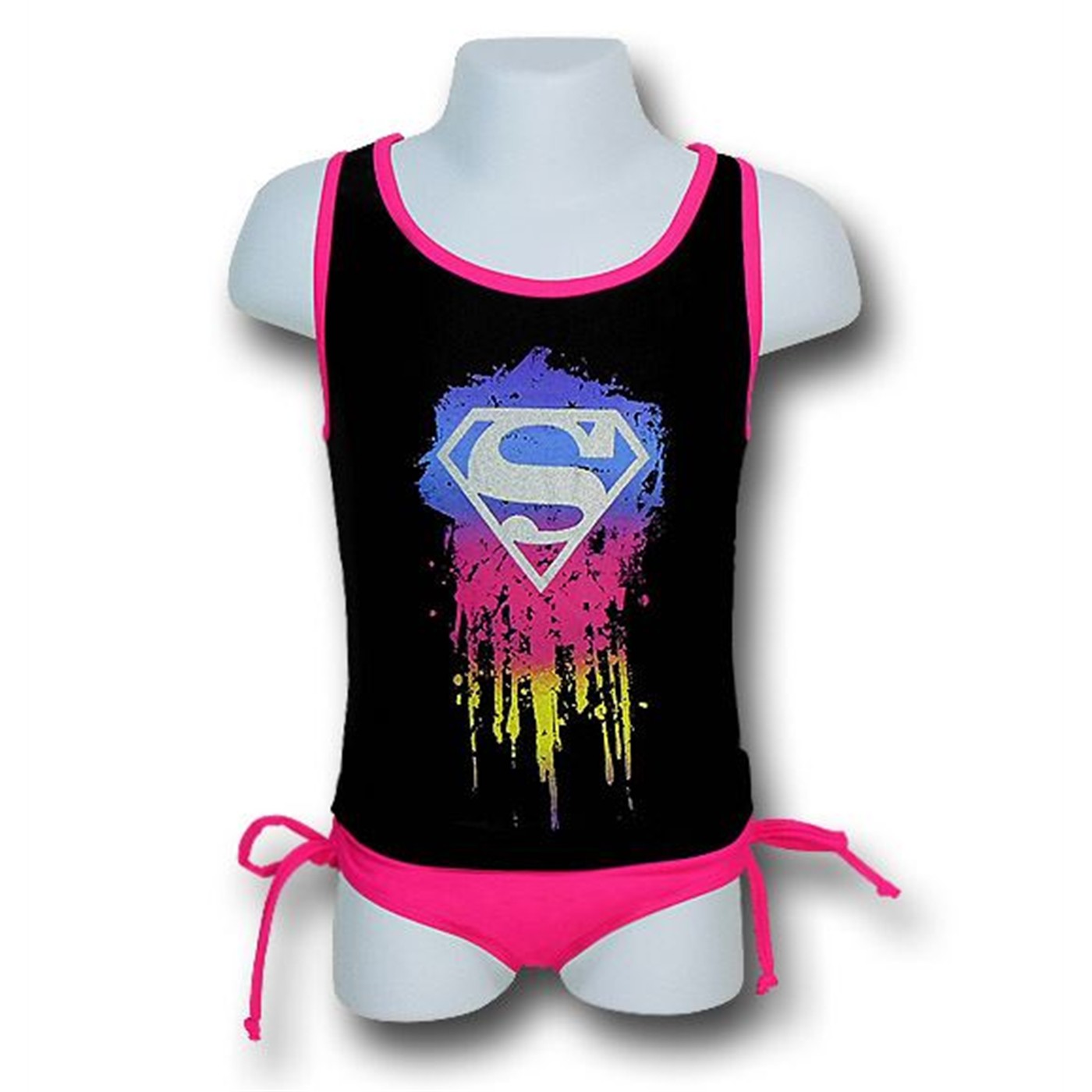 Supergirl Girls Paint Splash Tank Bikini Set, Black