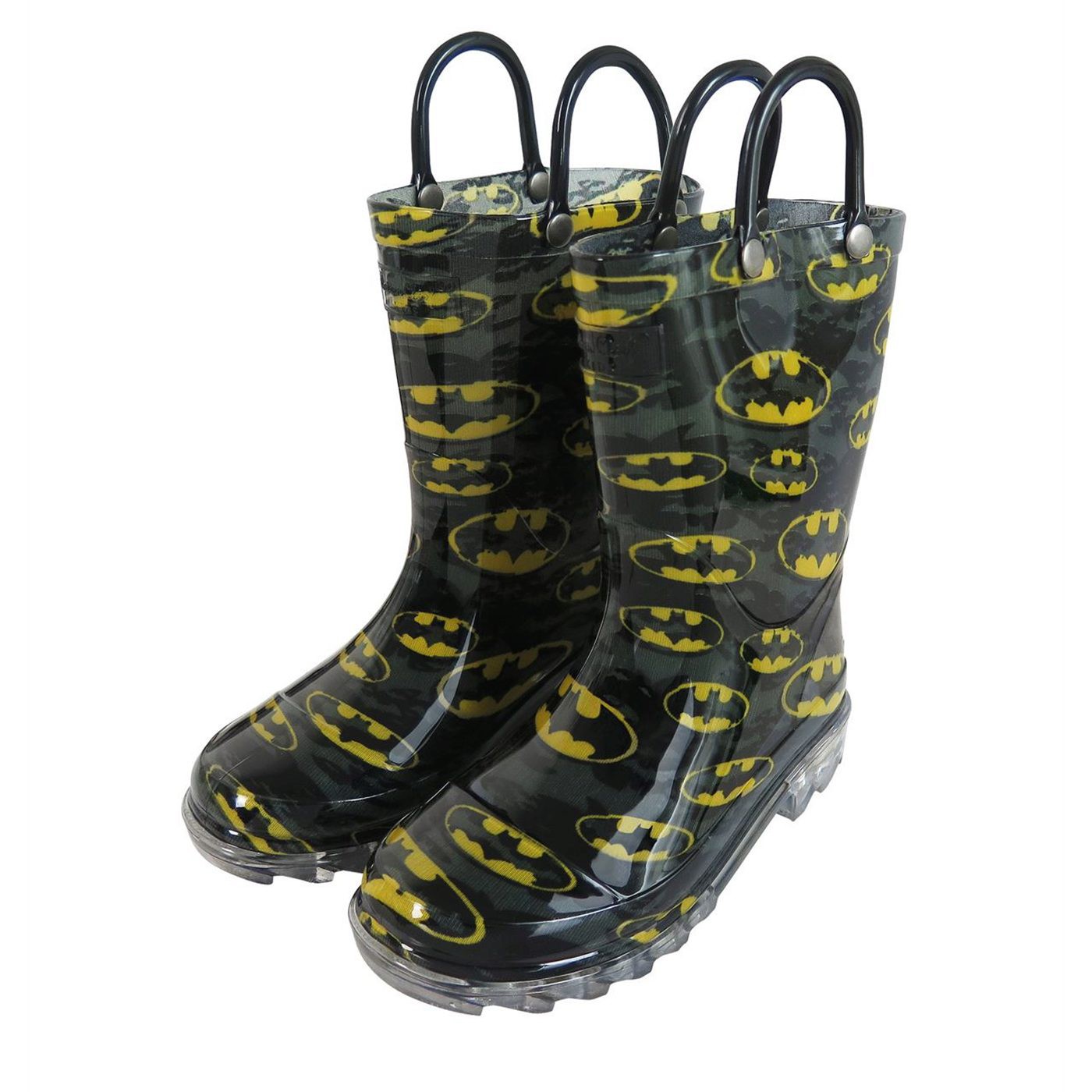Batman Bat-Signal Night Lighted Kids Rain Boots, Black