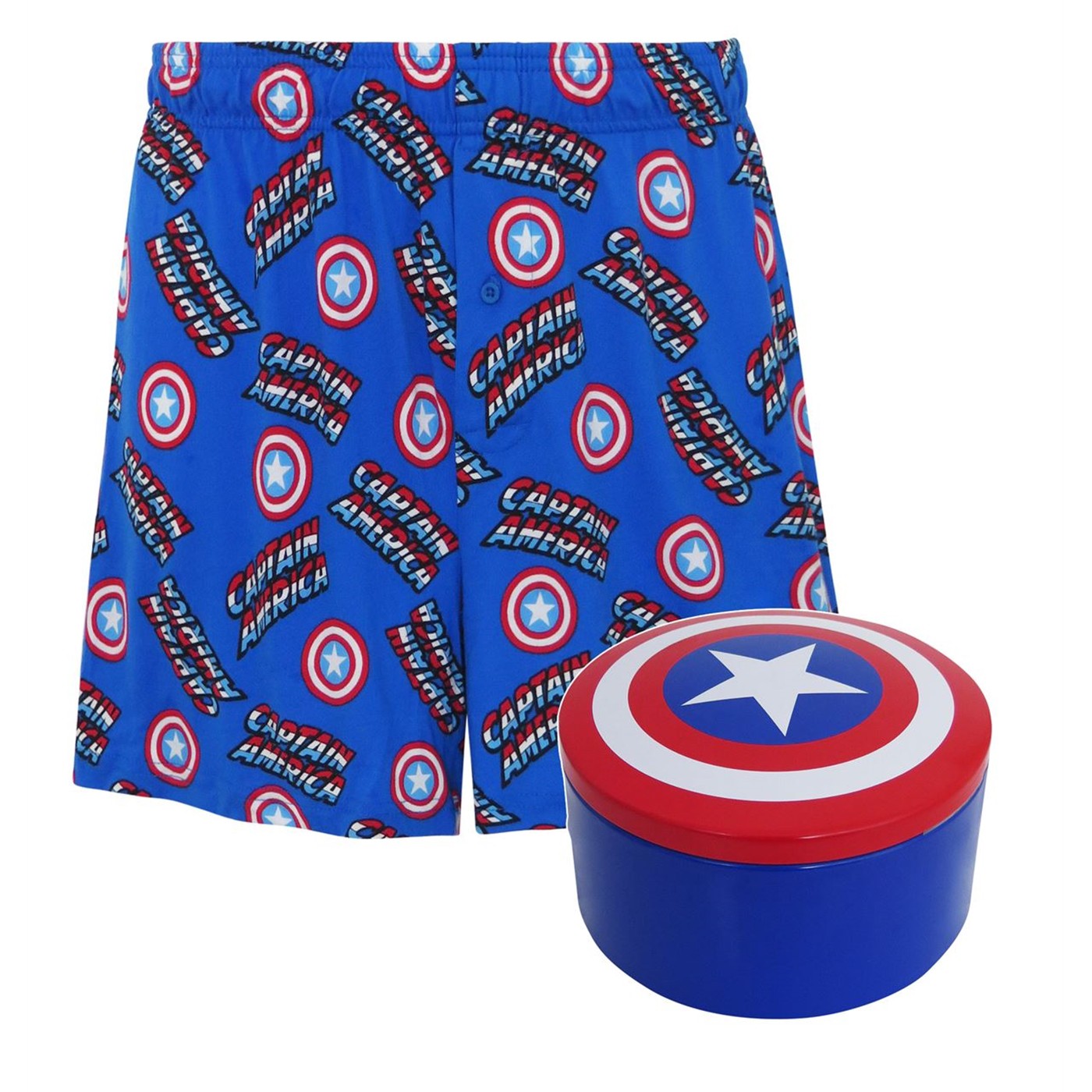Captain America Men's Boxer Shorts with Tin Shield, Blue