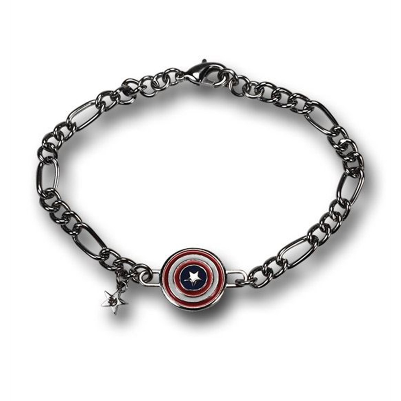 Captain America Silver Link Figaro Bracelet, Grey